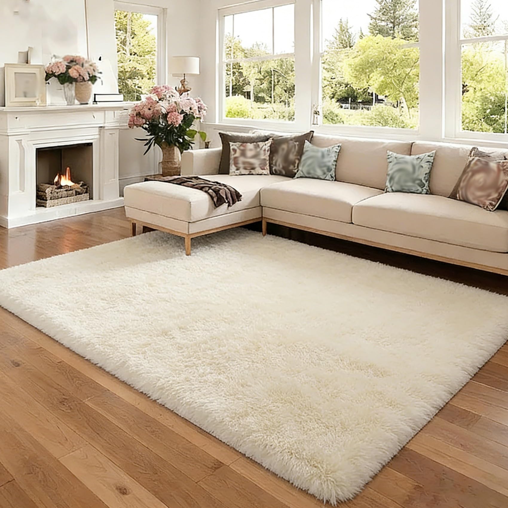 Tapis de salon moderne beige résistant et doux pour chambre d'enfant