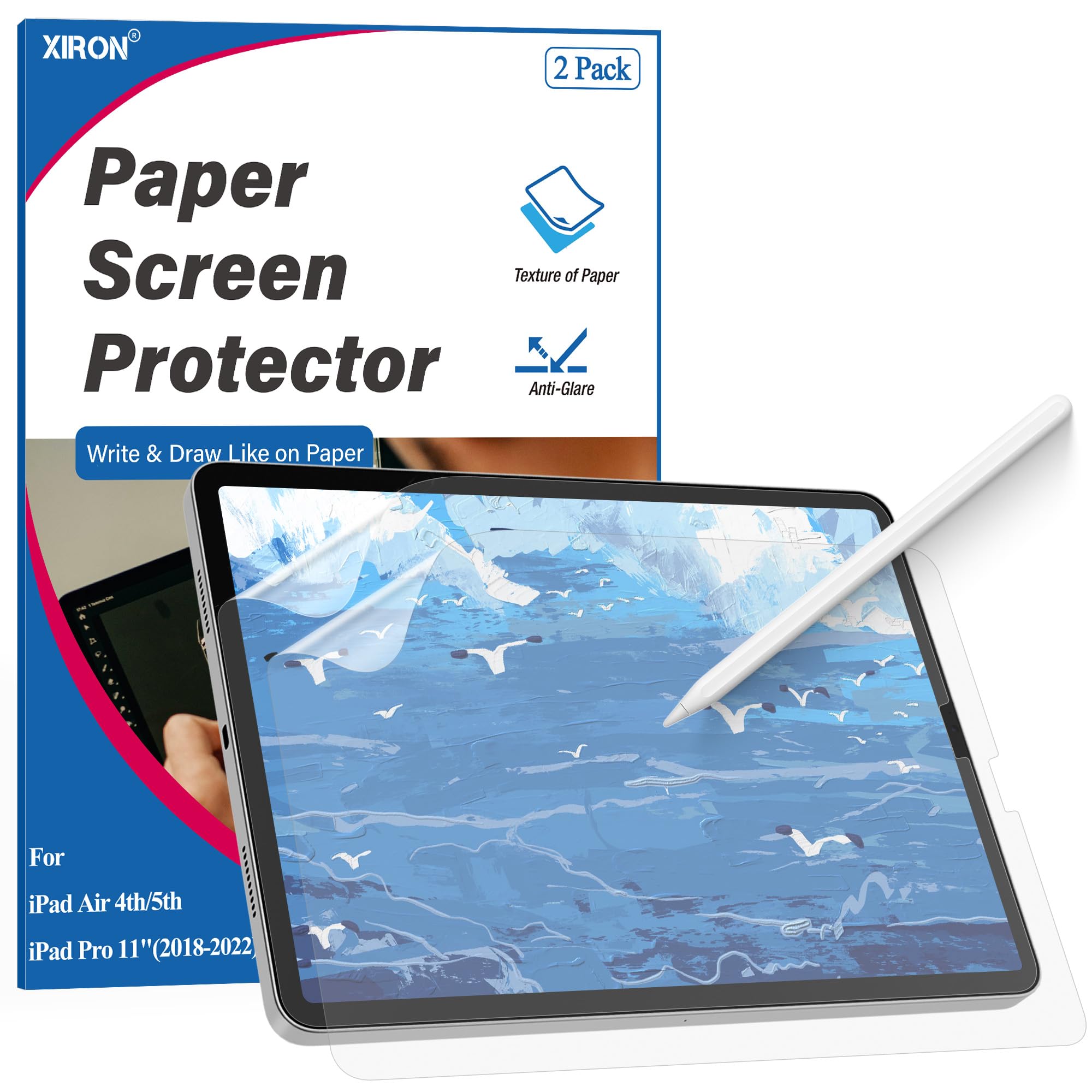 2 Stück Papier Schutzfolie für iPad Air 5./4. (2022/2020) und iPad Pro 11 Zoll 2022-2018, Matt Papier Folie Displayschutz zum Zeichnen/Schreiben, Blendfreiem Anti-Fingerabdruck, Einfache Installation