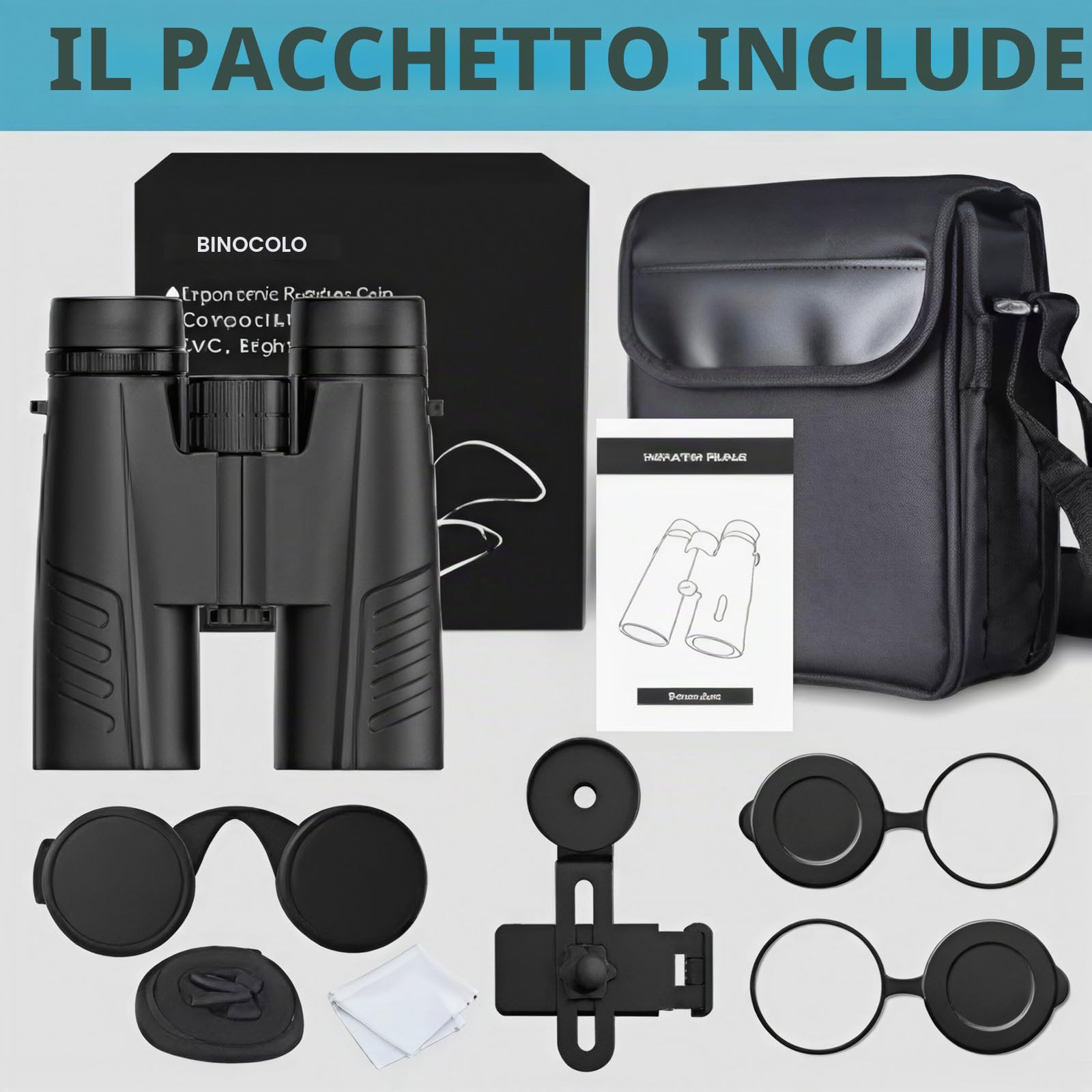 12x42 Binocolo, binocolo professionale,binoculars per Adulti- Prismi BaK4 e Lente FMC, Potente Binocolo per Birdwatching, Caccia, Escursionismo con Adattatore Telefonico