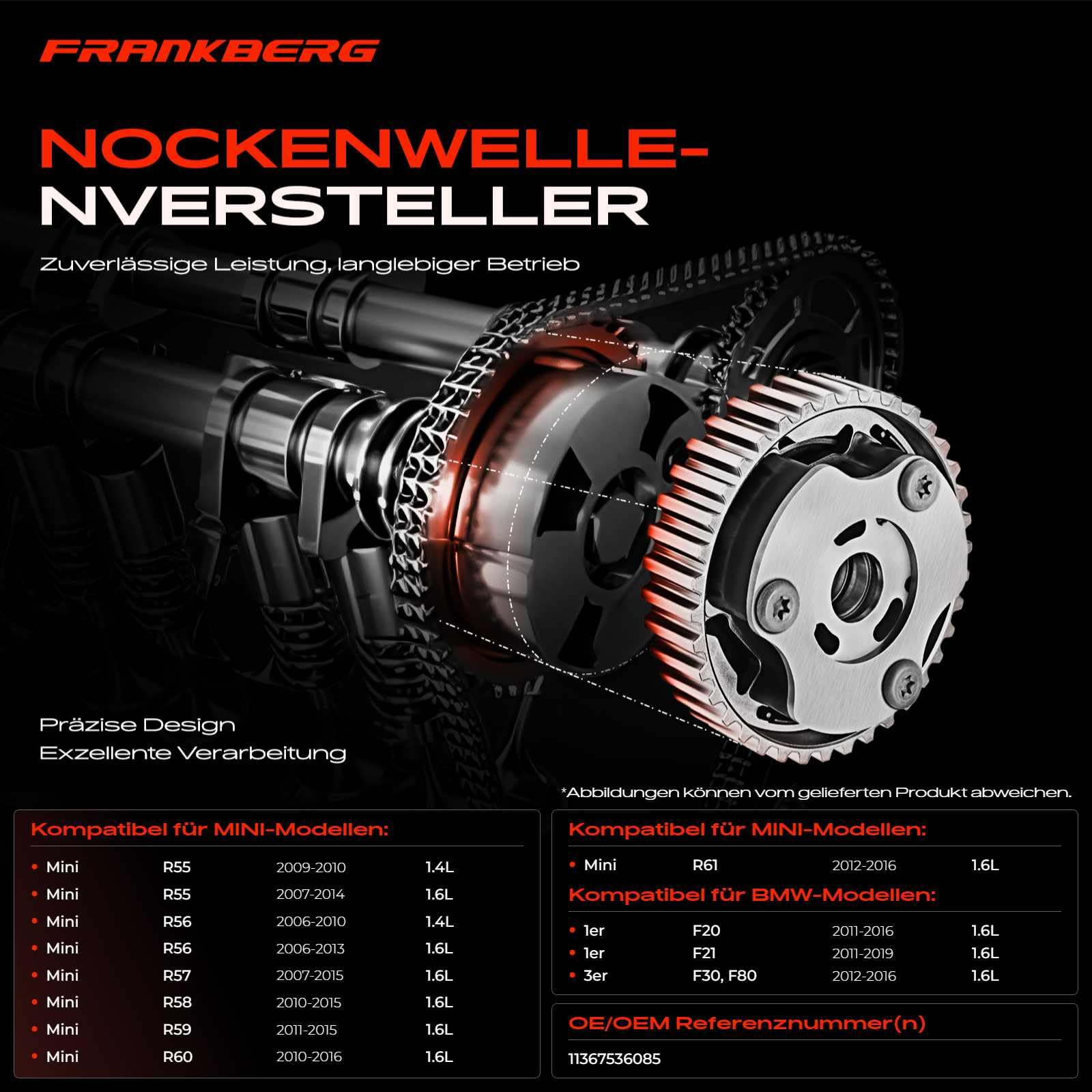 Frankberg Nockenwellenversteller Auslassseite für 1er F20 F21 3er F30 F31 F35 F80 M-i-n-i R55 R56 R57 R58 R59 R60 R61 1.4L 1.6L Benzin 2006-2021 11367536085