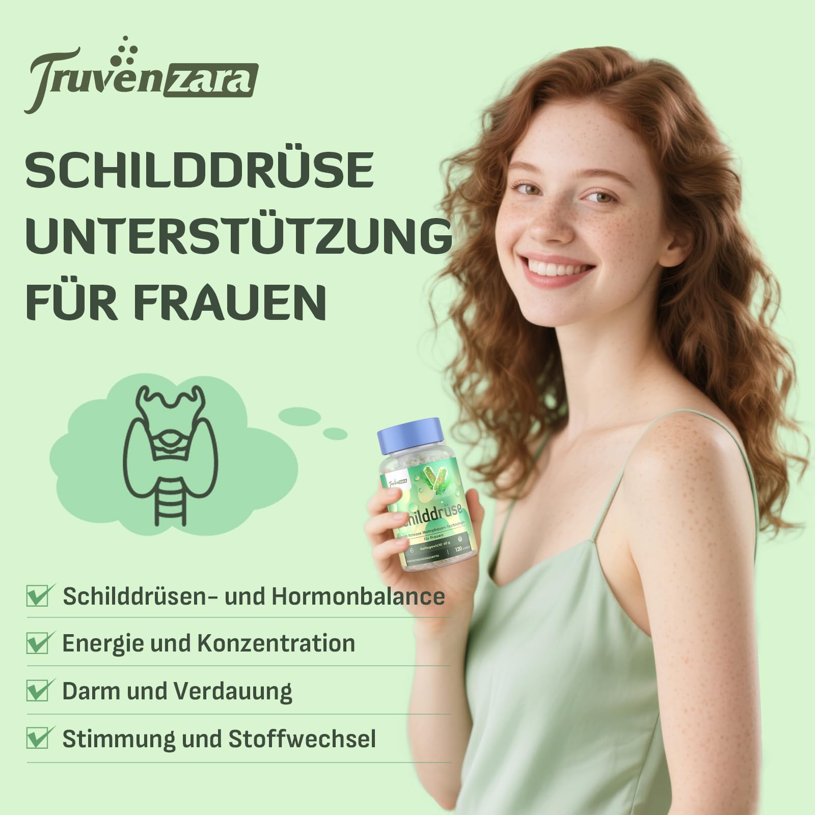 Schilddrüsen-Komplex für Frauen, Smart-Release Mikrosphärenkapseln, mit Jod, Selen, Ashwagandha & 20 Mrd. KBE Probioc, Nicht-GVO (120 Stück (4er Pack))