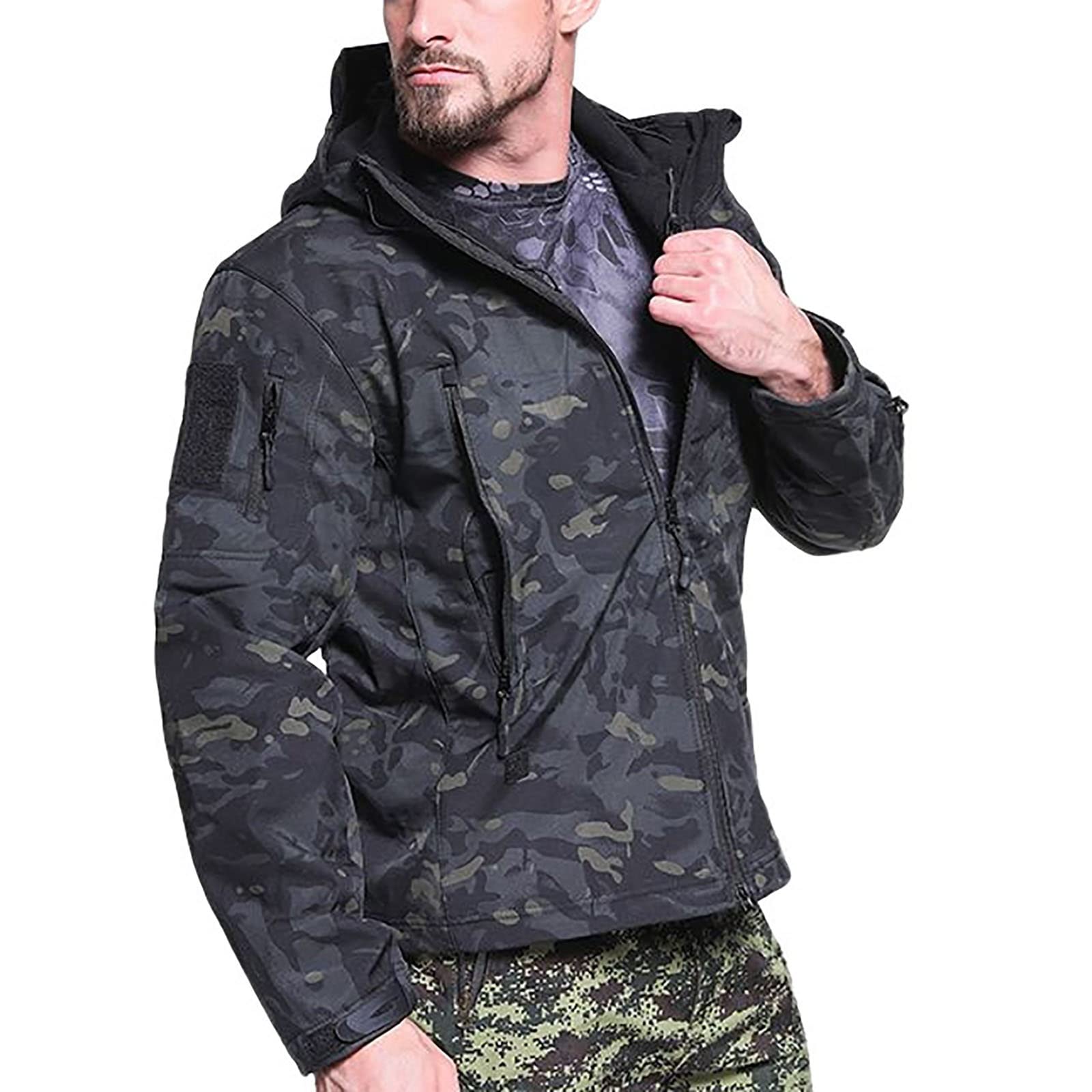 Giacche antivento da esterno per uomo, giacche invernali foderate in pile calde multi-tasche Escursionismo Giacche softshell da campeggio, per lavoro Pesca Caccia Giacca da arrampicata impermeabile