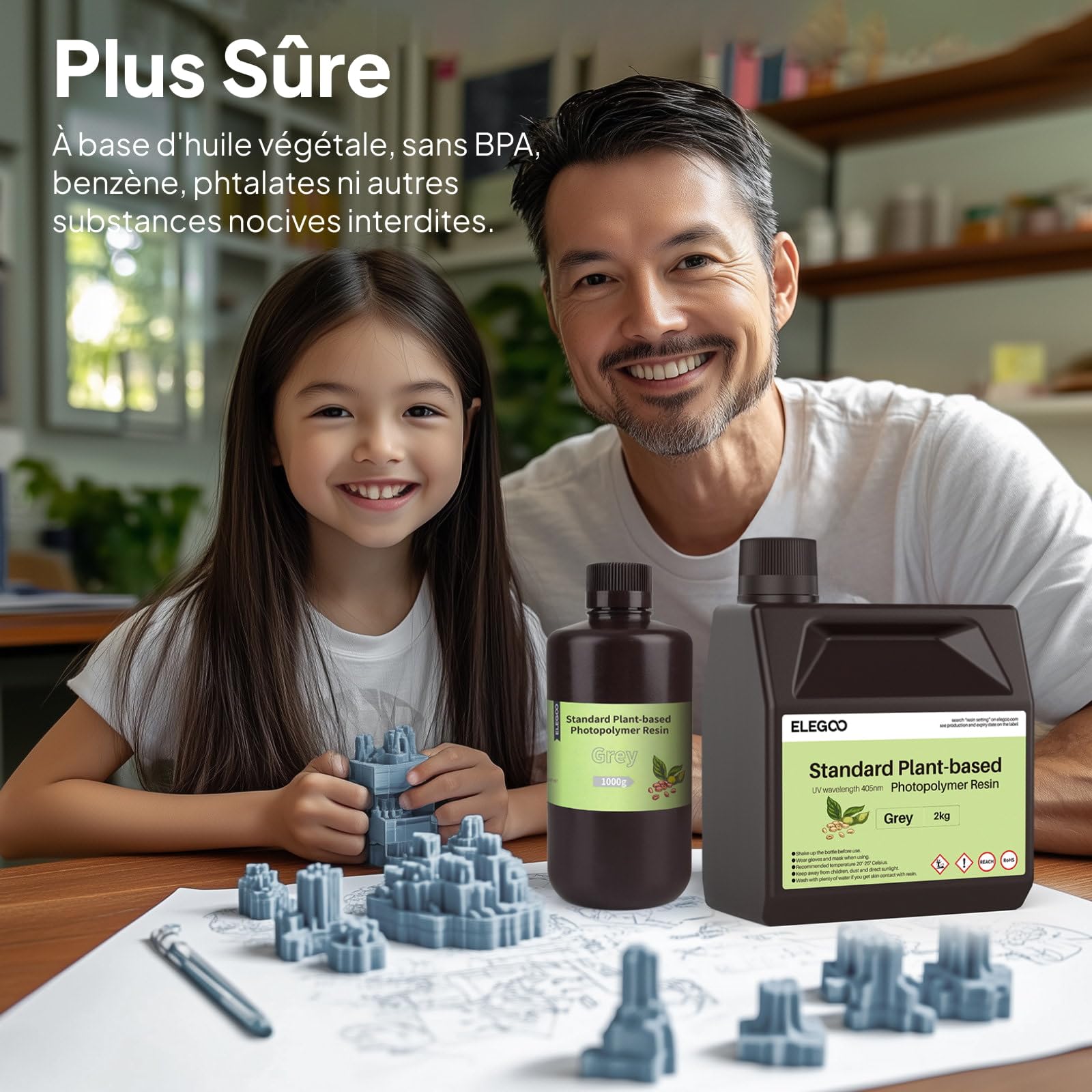 ELEGOO Résine Standard à Base de Plante pour Imprimante 3D avec Odeur Ultra-faible et Haute Précision, Résine à Photopolymérisation UV 405 nm Résine Photopolymère pour Imprimante 3D Gris 2000g