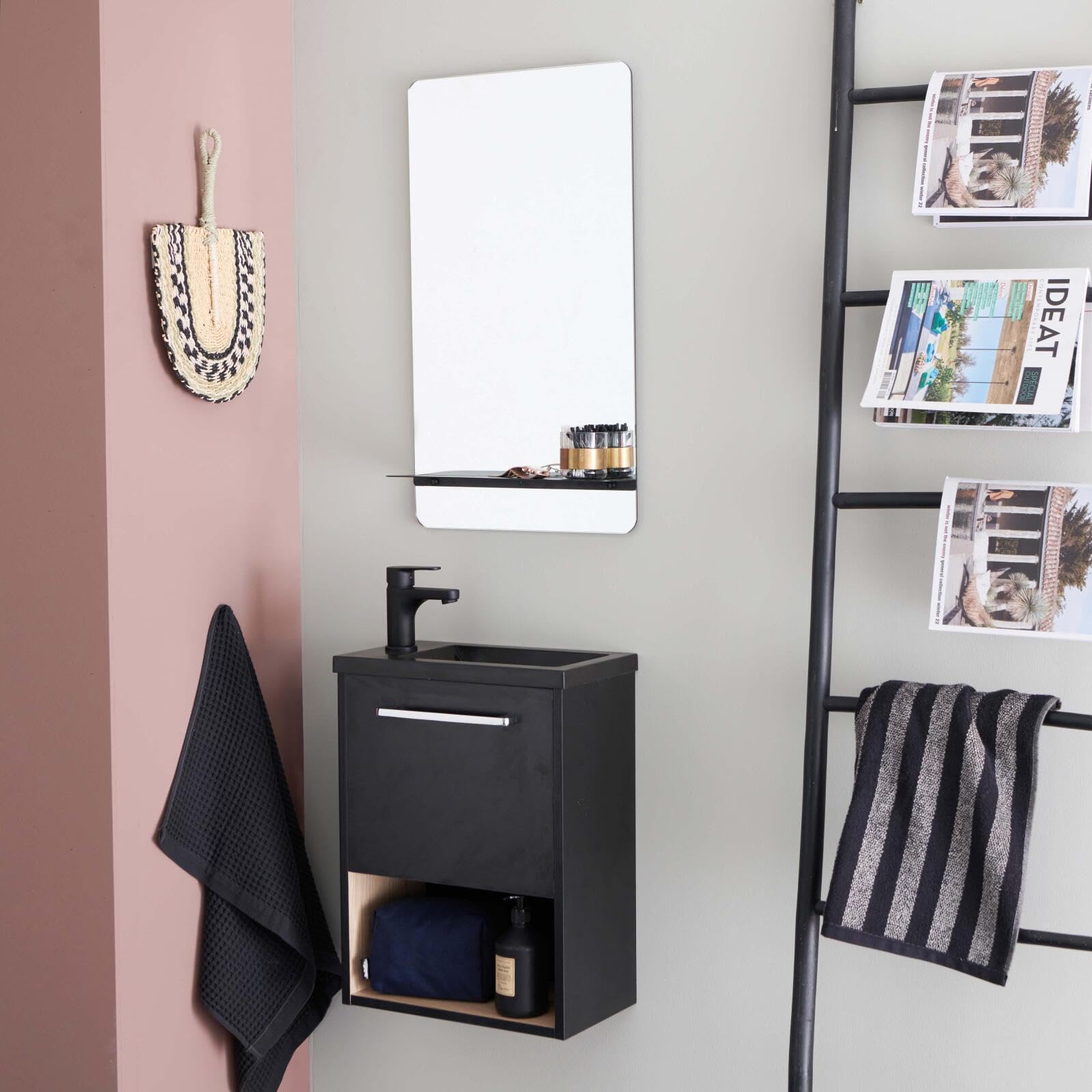 MOB-IN Meuble Lave-Mains Noir intérieur décor chêne Vasque Noire Nika