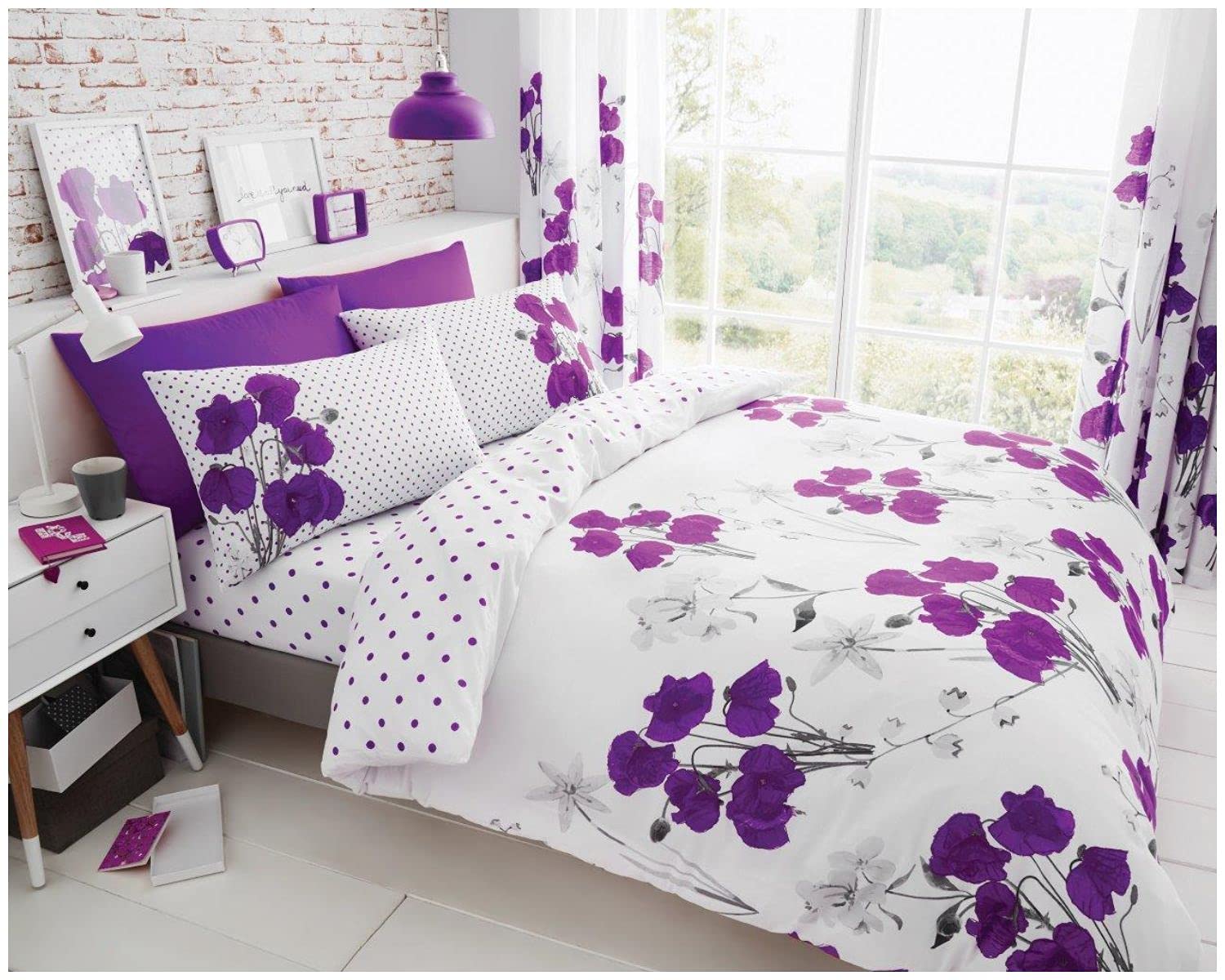 Gc Gaveno Cavailia Aubergine Gaveno Cavailia Luxurious Poppy Bed Set With Duvet Cover And Pillow Cases, Polycotton, Super King