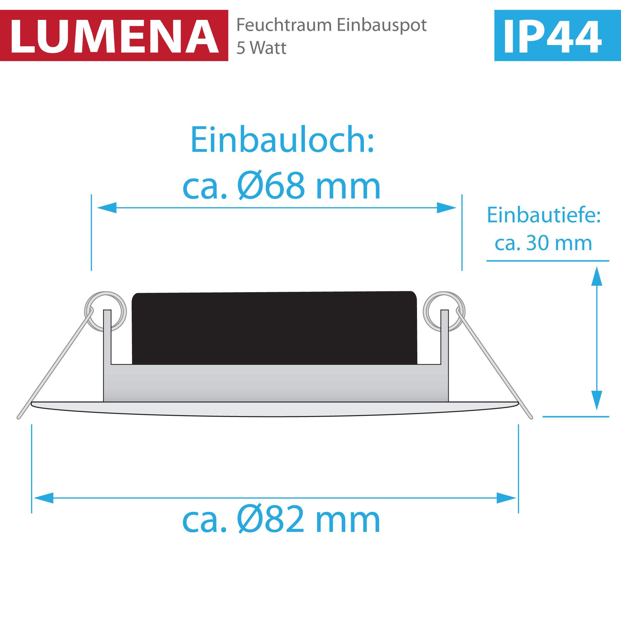max K O M F O R T 12x LED Bad Einbaustrahler IP44 Ultraflach 5 Watt Edelstahl-Optik 230V Rund warmweiß Deckenstrahler Spot Deckenspot Lumena