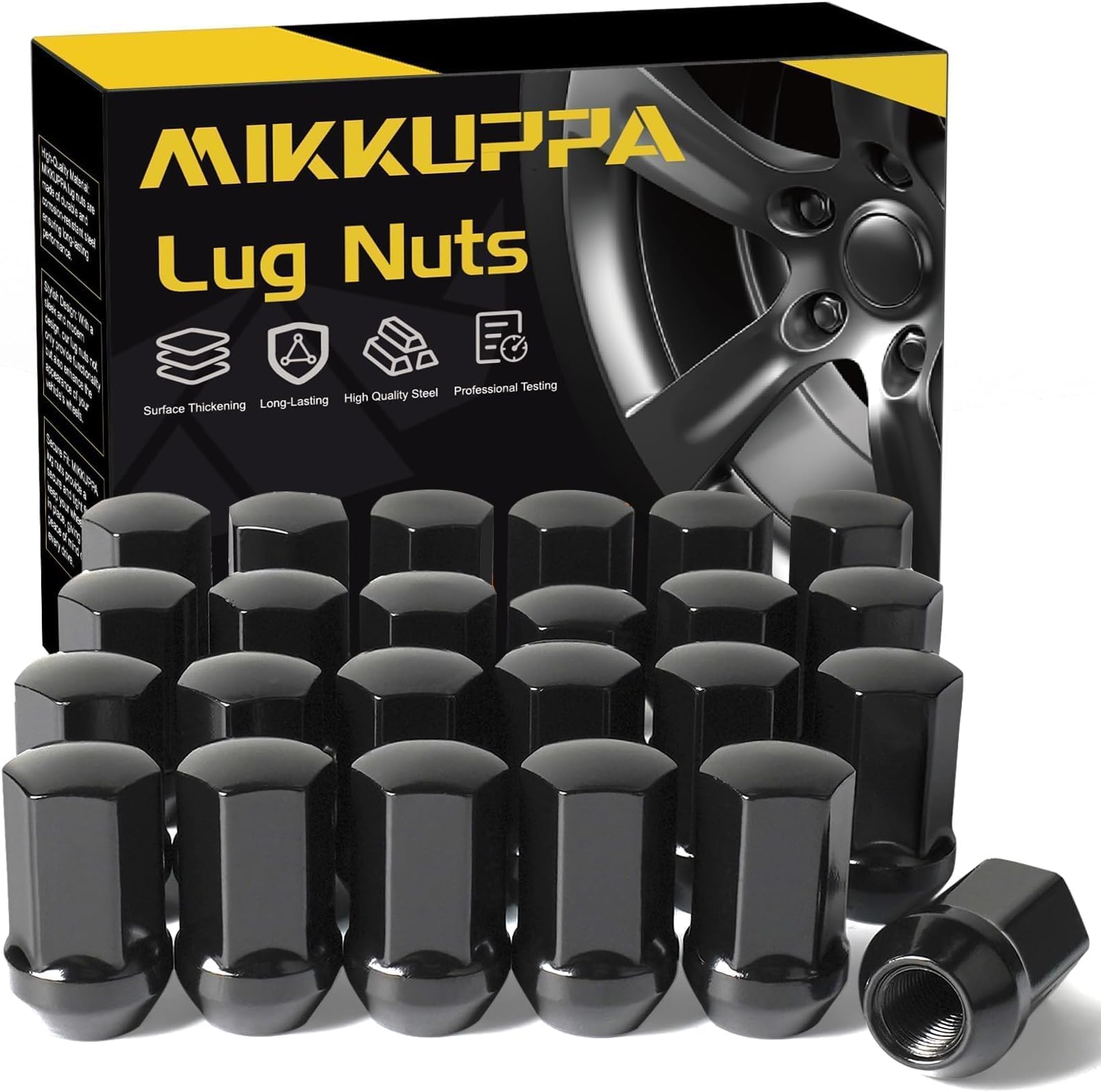 MIKKUPPA 24pcs M14x1.5 Lug Nuts - Replacement for 1999-2024 Chevy Silverado 1500, 2012-2024 Chevy Suburban, 2000-2024 GMC Yukon, 2012-2024 Ram 1500, 7/8" Hex Black Closed End OEM Lug Nuts | 7/8" Hex, Replacement for 1999-2024 Chevy Silverado 1500, 2012-2024 Chevy Suburban, 2000-2024 GMC Yukon, 2012-2024 Ram 1500