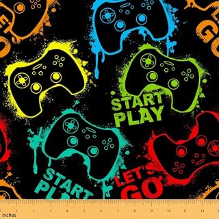 Gaming Fabric by The Yard Hippie Gamer Modern Gamepad Colorful Graffiti | DIY Decorative Water-repellent‌ Fabric for Indoor Quilting Sewing Sofa, 1 Yard,Multicolor, Not Stretchy