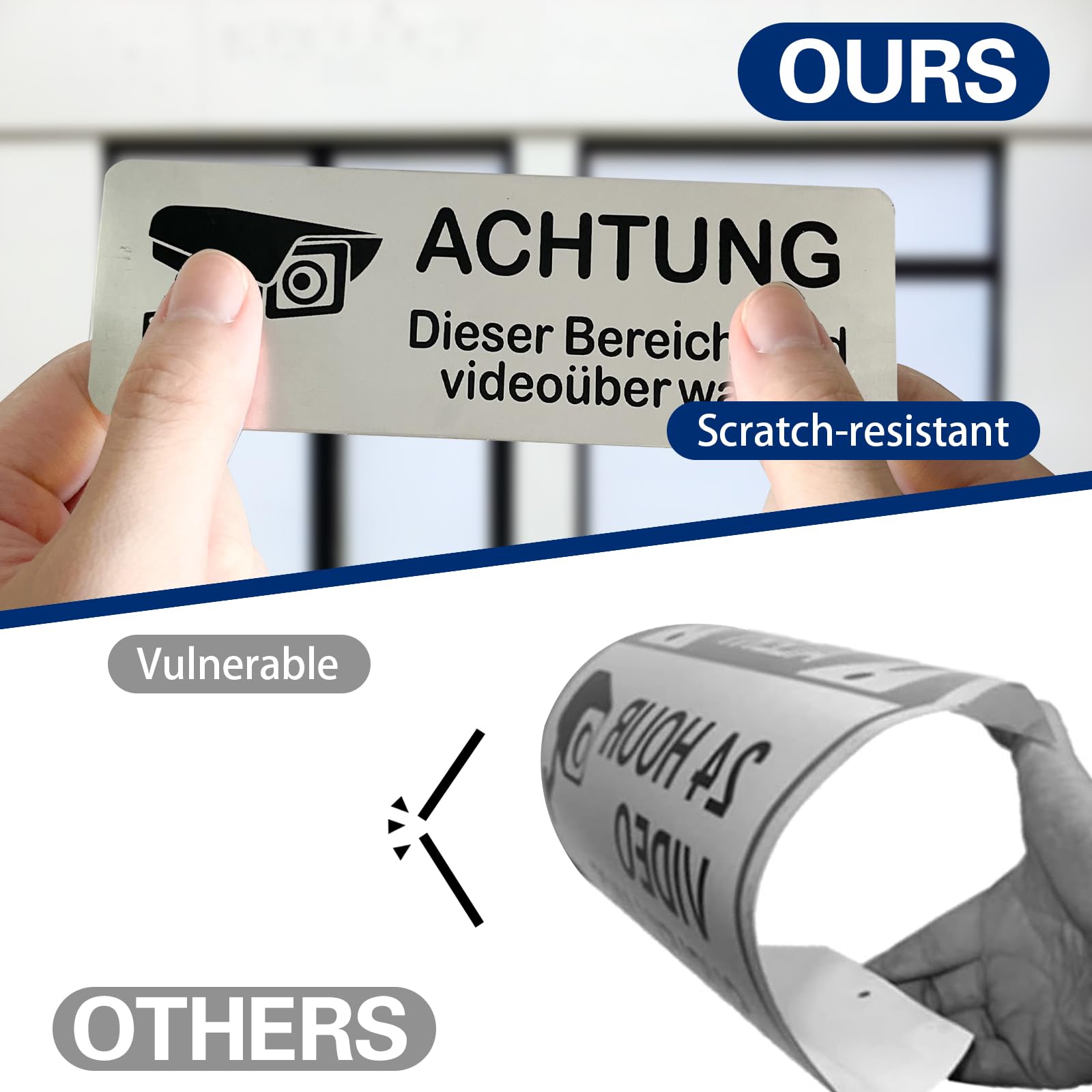 Videoüberwachung Schilder – 8 Stück, Selbstklebend, Aluminium, Für Privatgrundstück, Schulen, Garagen