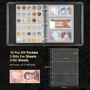 JoyHood Coin Collection Book Holder for Collectors, Money Storage Binder Hold 400 Coins Pockets + 15 Bills Pockets, Coin Organizer Book for Coin Currency Collection Supplies