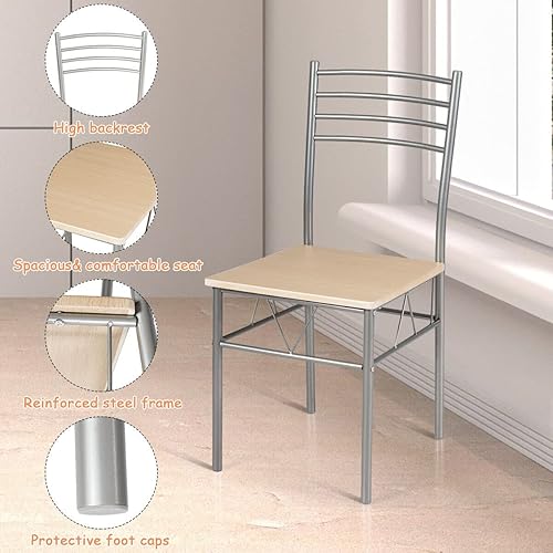 Miniatura 5 de GORELAX Juego de mesa de comedor moderno para 4, juego de mesa de comedor con mesa de cristal, marco de metal y asiento de madera, mesa de cocina de