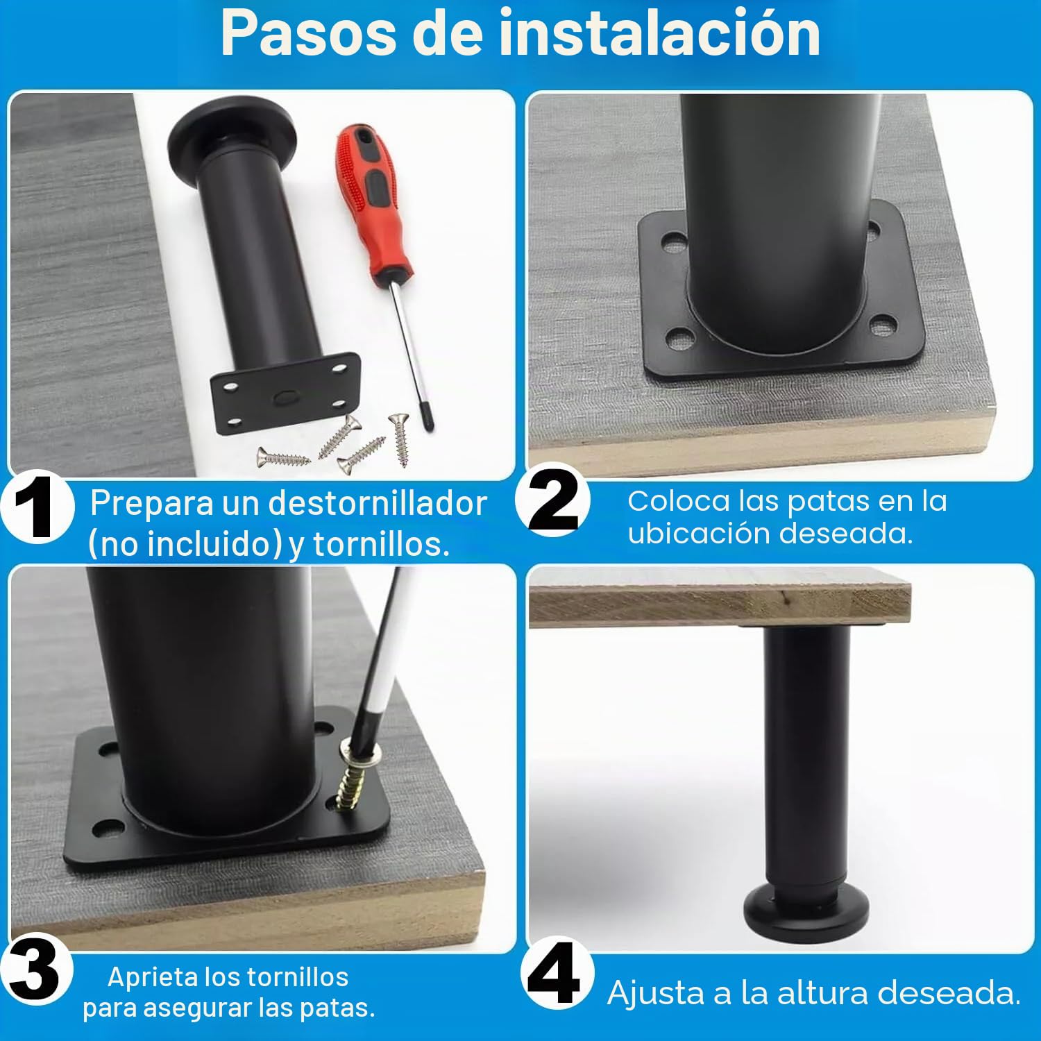 4 Piezas Patas para Muebles, 25-42cm Patas Regulables para Muebles Altura Regulables Patas Metalicas para Muebles, para Armario Cama Sofas Mesa