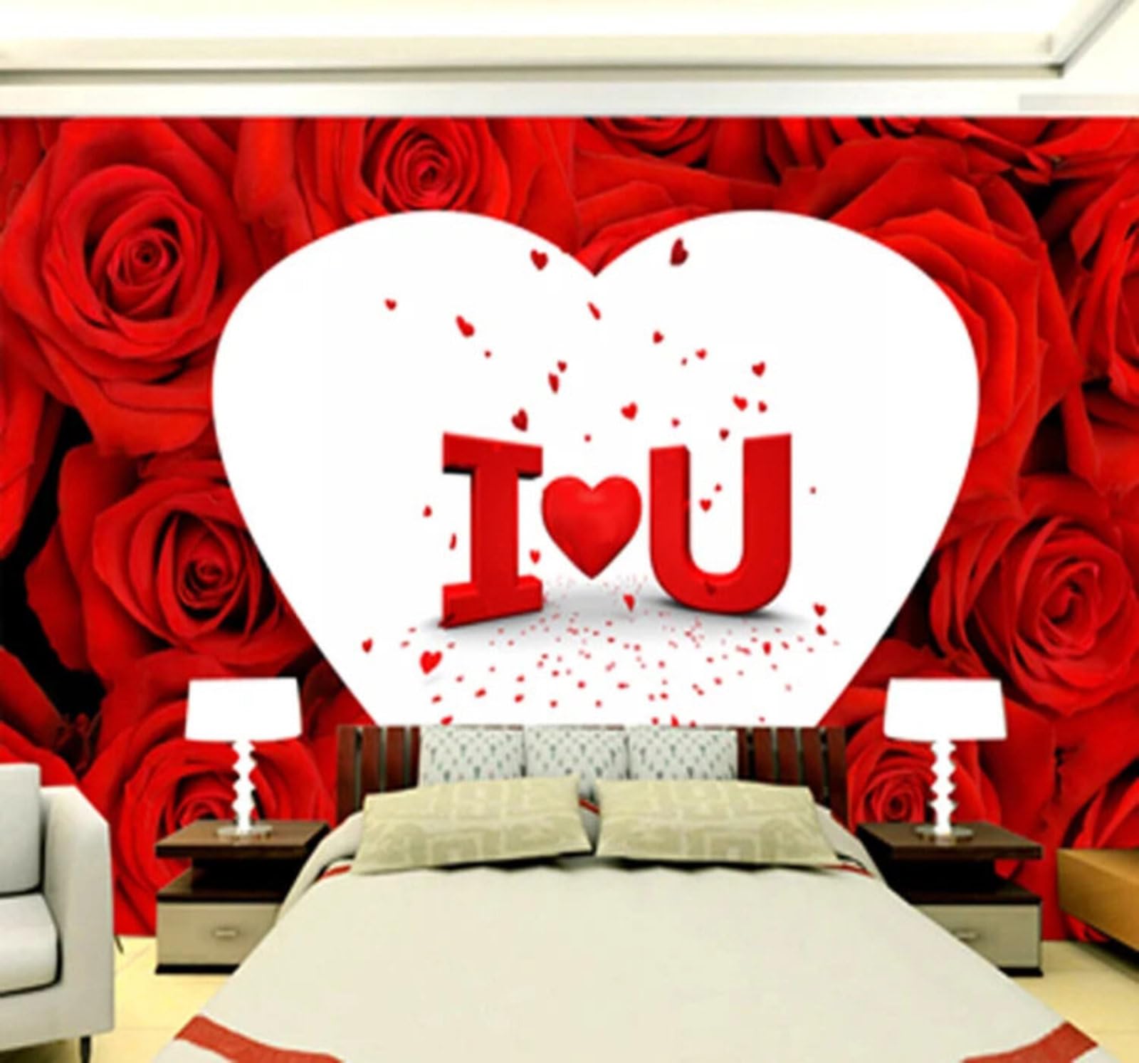 Wallpaper-3D-Xlm 250Cm×170Cm(B×H) Elegant Romantic Red Roses Wedding 3D Wallpaper Easy Install Feature Office Living Room Sofa Bedroom Tv Background Wall Decoration-250Cm×170Cm