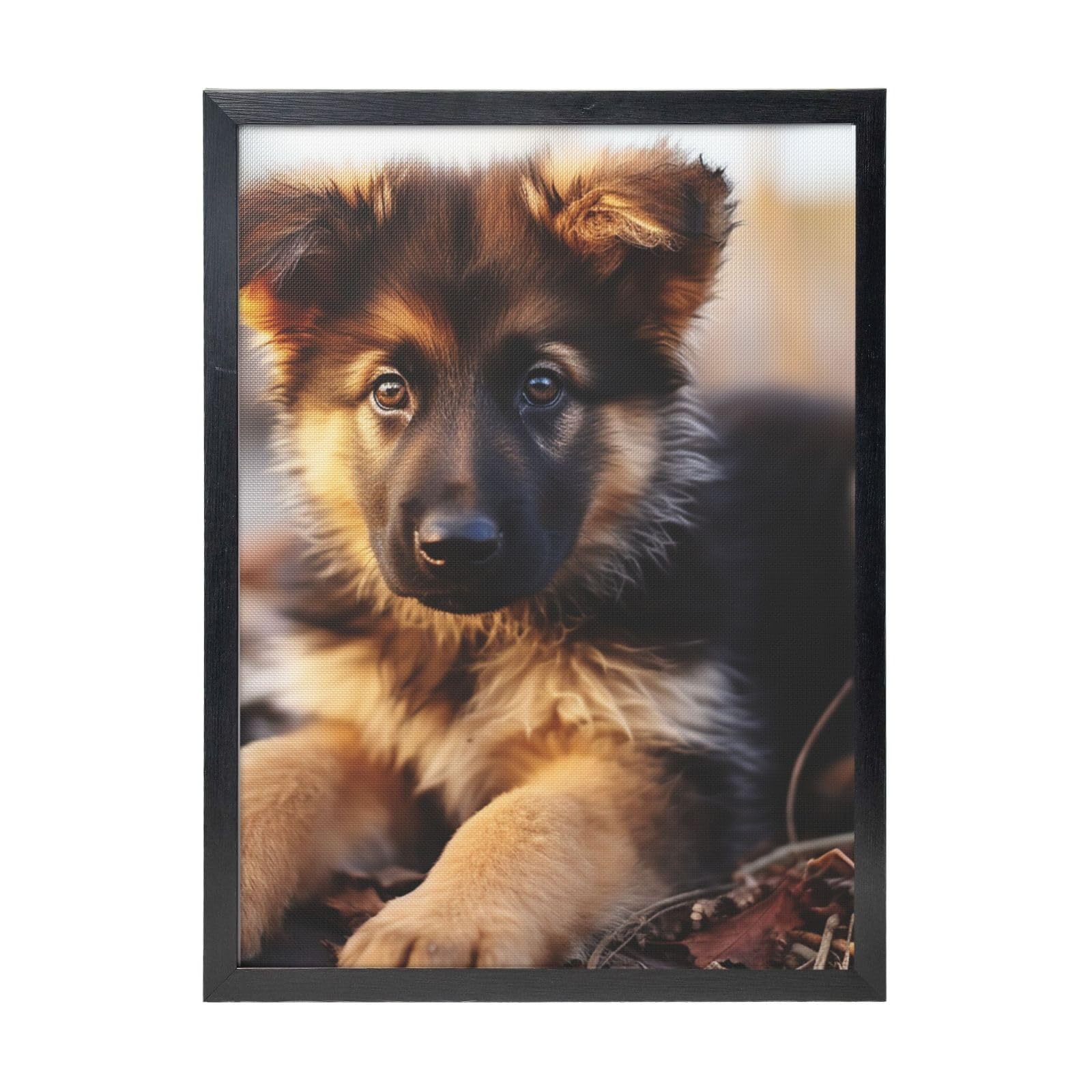 Framed Wall Art - Decorative Canvas Painting German Shepherd Puppy Pictures Poster Aesthetic Modern Prints Artwork for Bedroom Office Wall Decor Ready To Hang 12x16 in