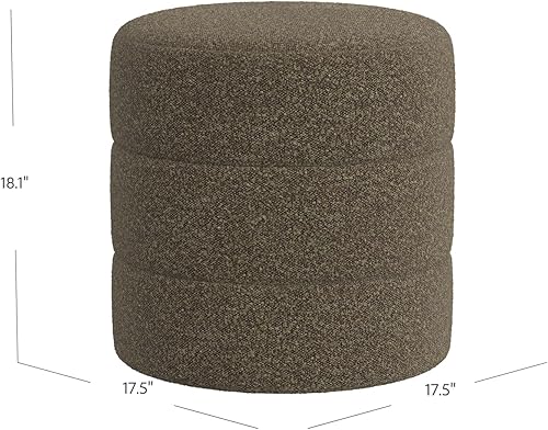 Miniatura 3 de HomePop Otomana redonda tapizada (sin tapa, solo asiento) | Decoración del hogar HomePop | Reposapiés redondo para puf - Marrón oscuro Boucle Boucle