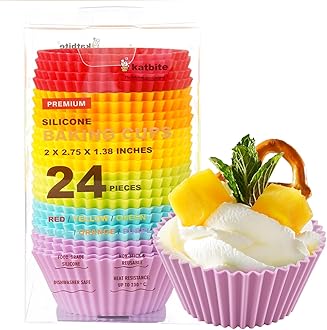 Katbite Silicone Cupcake Baking Cups 24 Pack,Reusable Non-stick Heavy Duty Cupcake Liners Muffins Cups for Party Halloween Christmas with 10Pcs Stars Accessories
