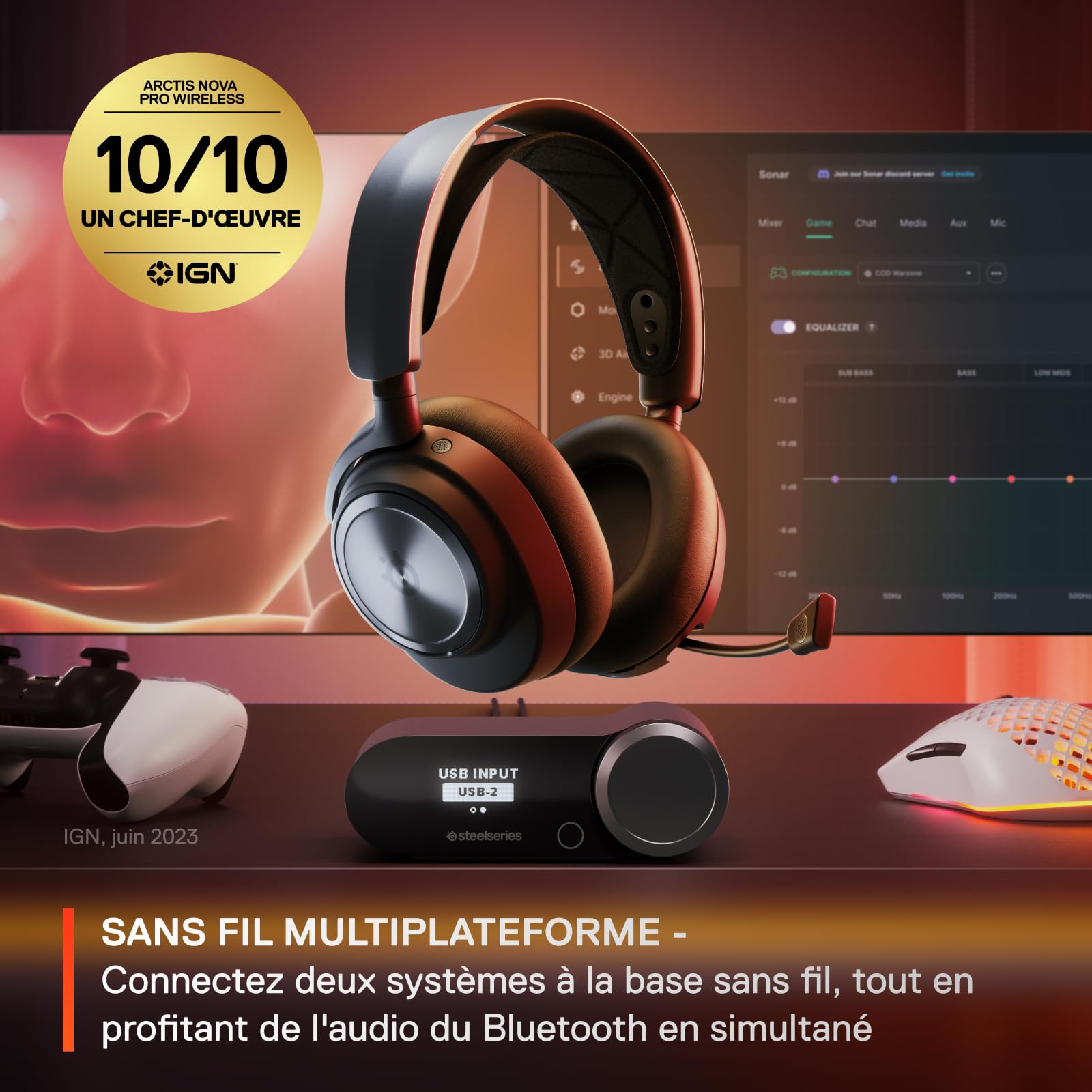 SteelSeries Arctis Nova Pro Wireless - Casque gaming multi-système - Haut-parleurs magnétiques en néodyme - ANC - Autonomie illimitée - Micro ClearCast Gen 2 - PC, PS5, PS4, Switch, Mobile