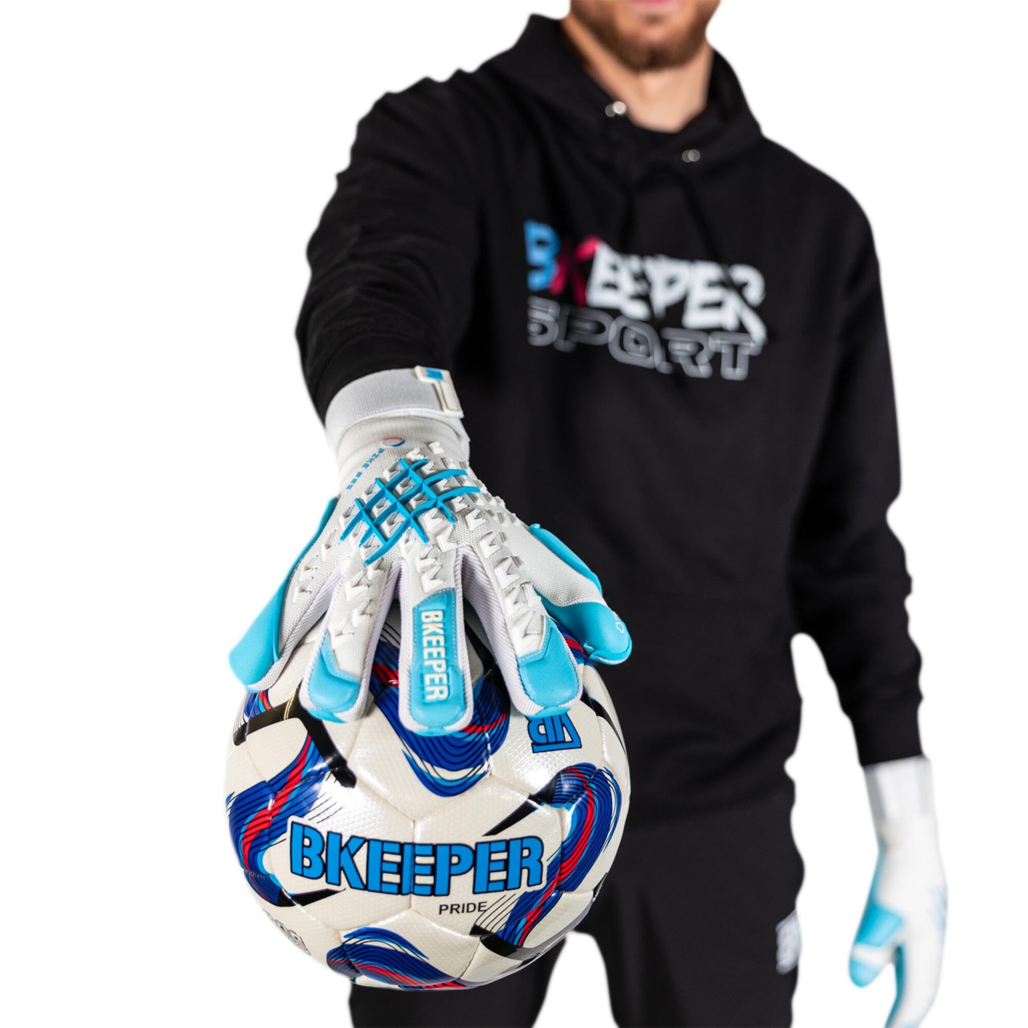 Gants de Gardien Pike #25 Aqua, Blanc et Bleu, Coupe Négative, Mousse Contact