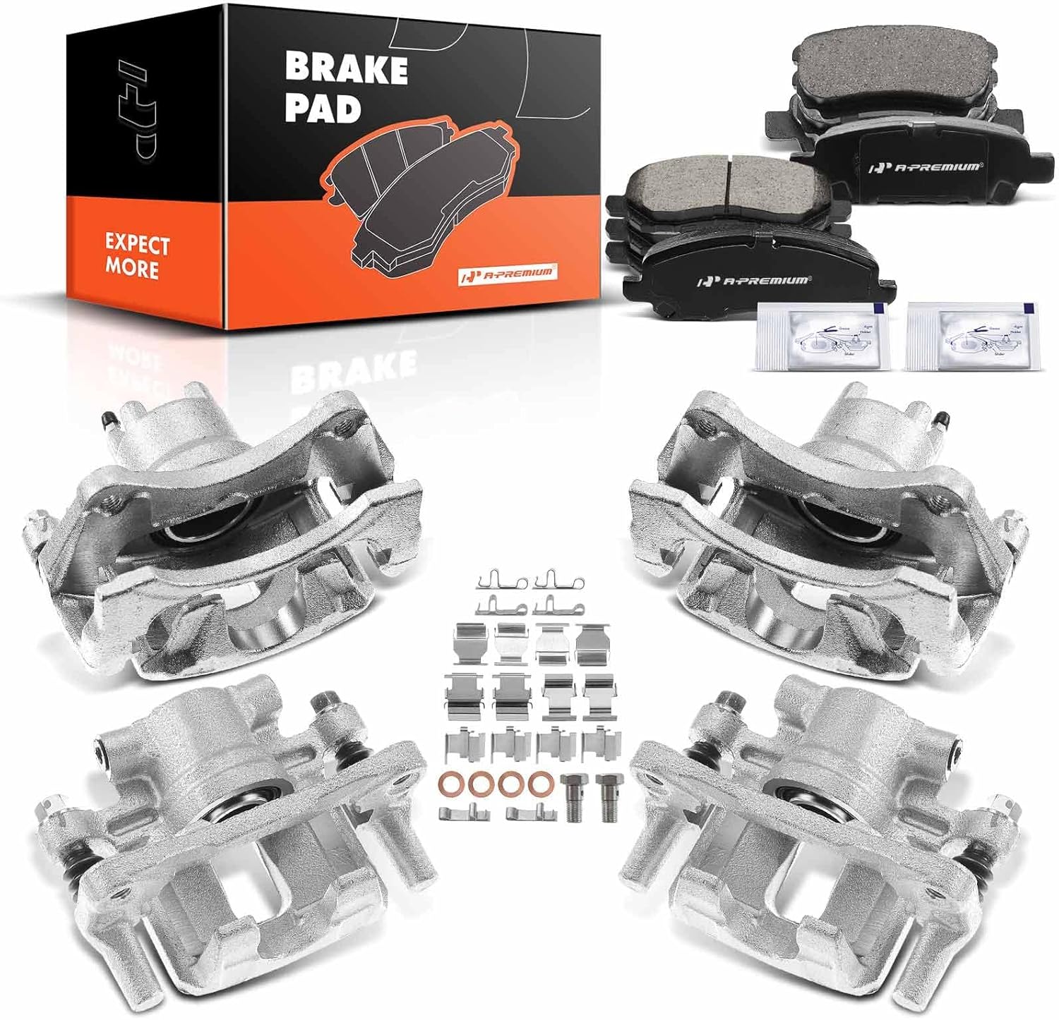 A-Premium Front & Rear Disc Brake Calipers with Ceramic Pads Compatible with Chrysler 200 11-14, Sebring 07-10 & Dodge Avenger 08-14, Caliber 07-12 & Jeep Compass 07-16, Patriot 10-16 12-PC Set