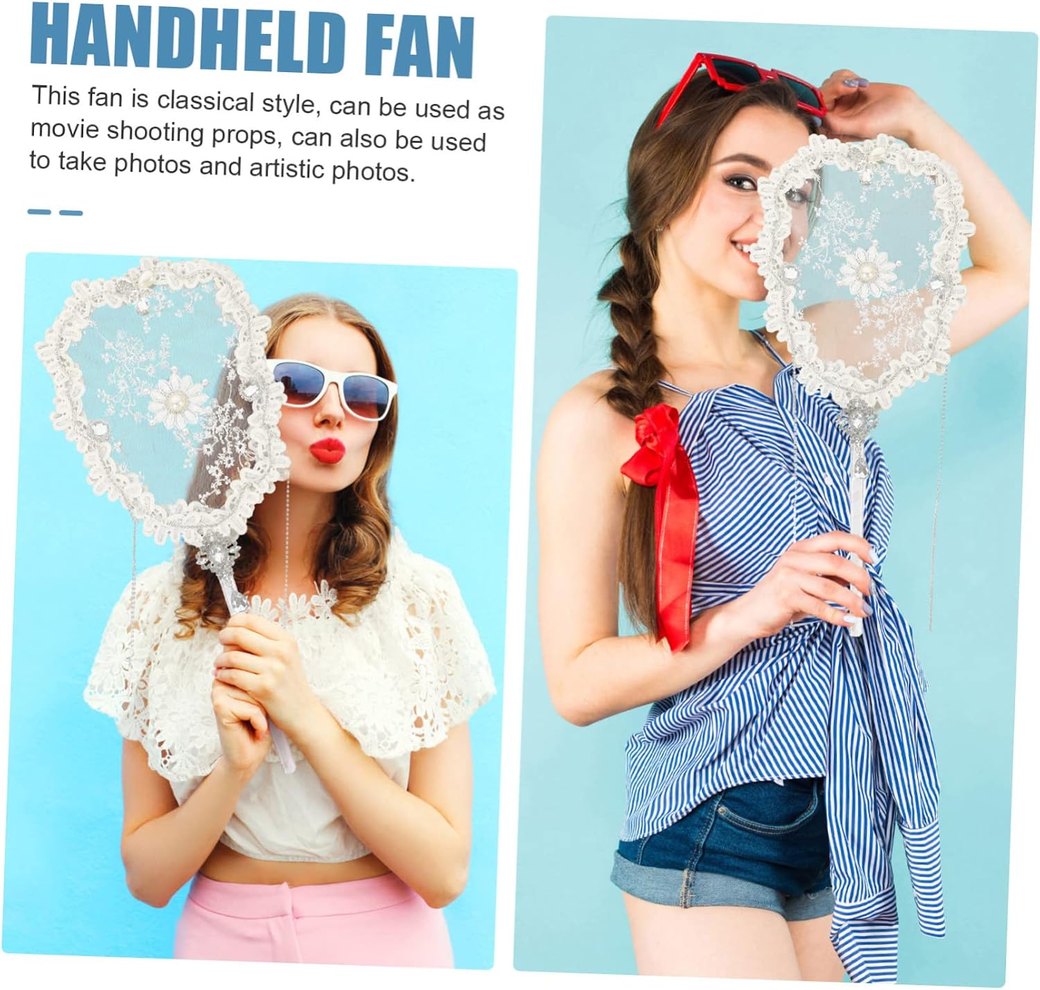 White Lace Handheld Fan for Beach Party Decorations and Dance Shows