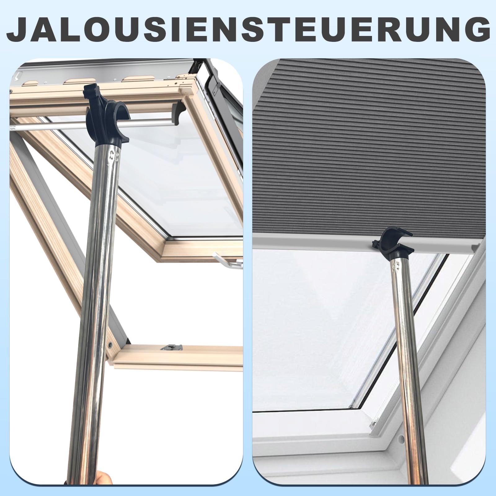 Teleskopstange Dachfenster Bedienstange, Teleskop-Bedienungsstange zum Öffnen von Fassadenfenstern, Teleskopstange Fensterstange 1,86 m, Fenstergriff Verlängerung für Dachfenstern und Rollos