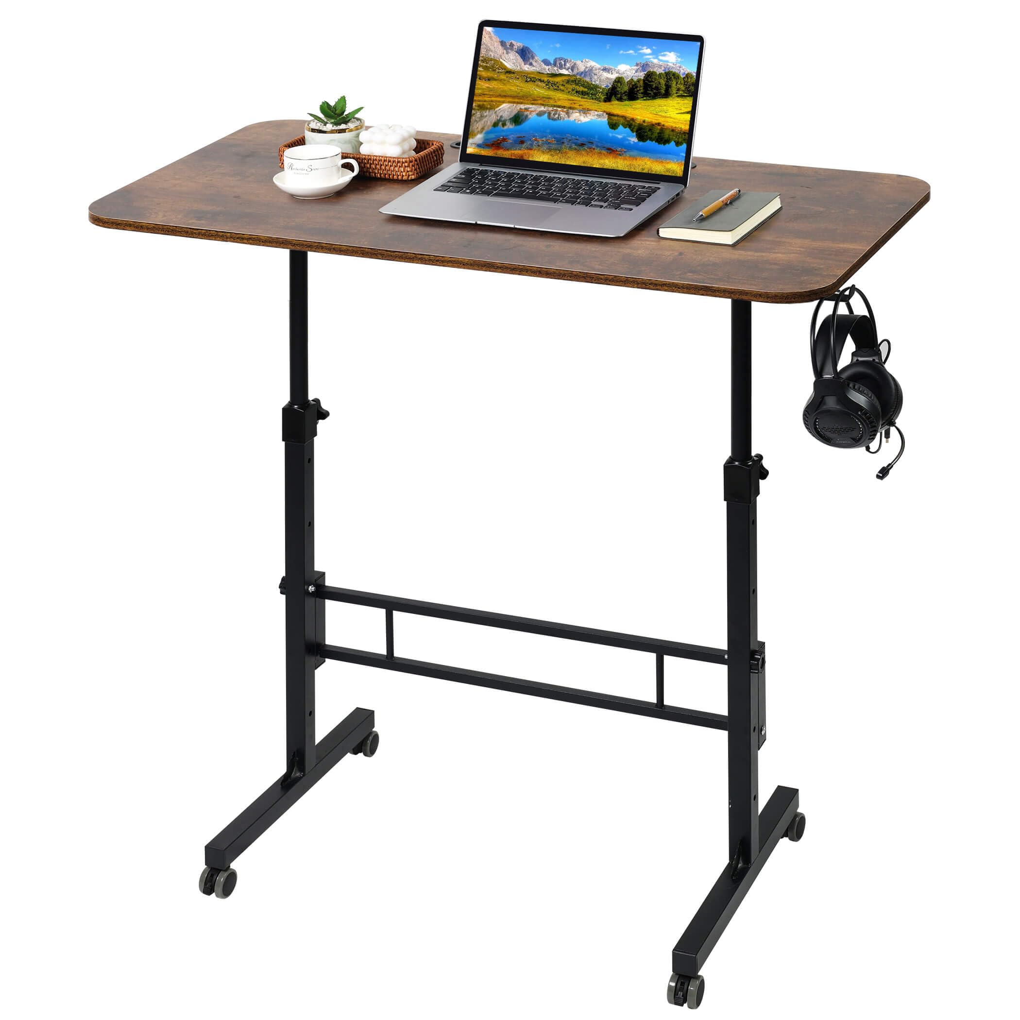 Dekhaoxe Standing Desk Adjustable Height, Rolling Walking Pad Desk, Small Mobile Table with Wheels, Portable Stand Up Table for Standing or Sitting,