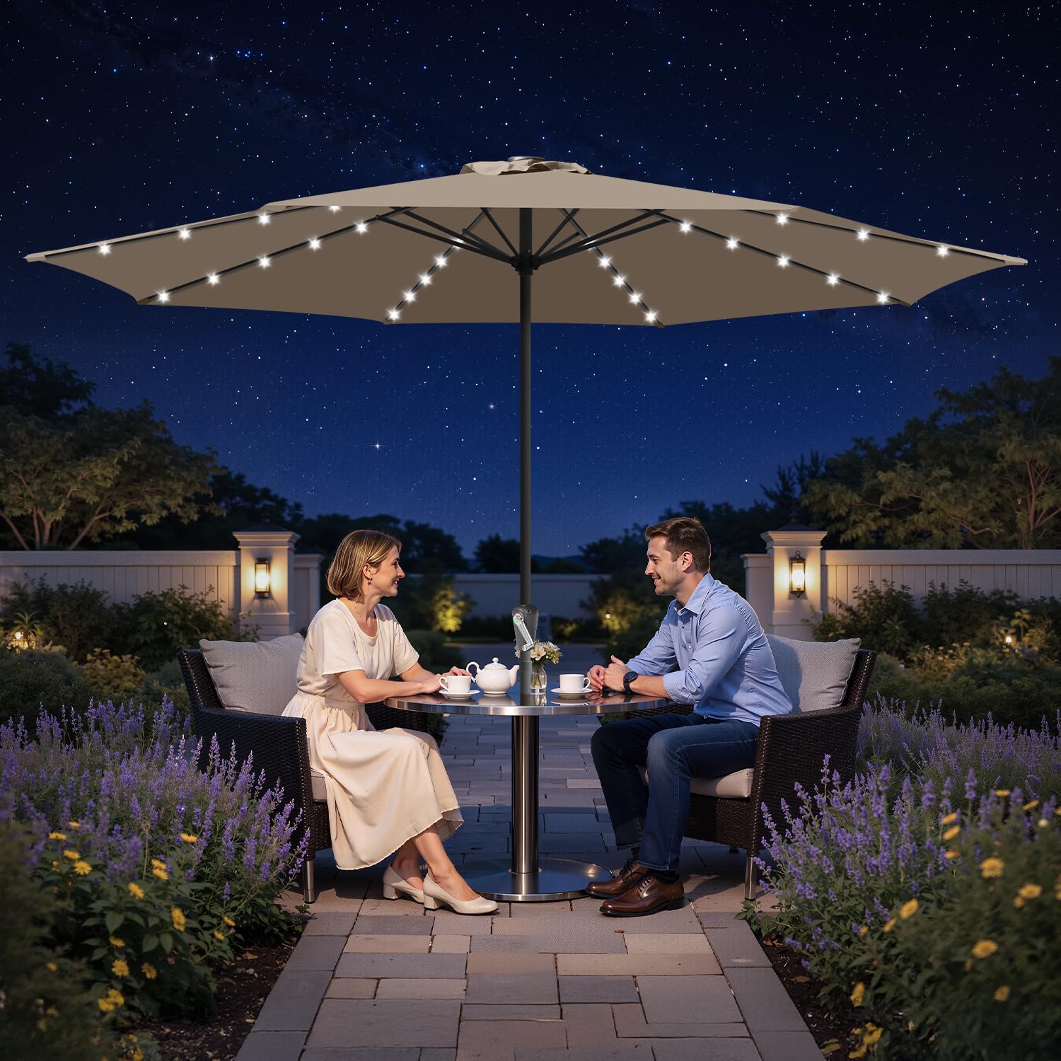 Sombrilla 350/270 cm, UV50+, sombrilla con manivela, tejido de poliéster de 160 g/m², sin base, gran sombrilla para piscinas, balcones y jardines, con LED/sin LED