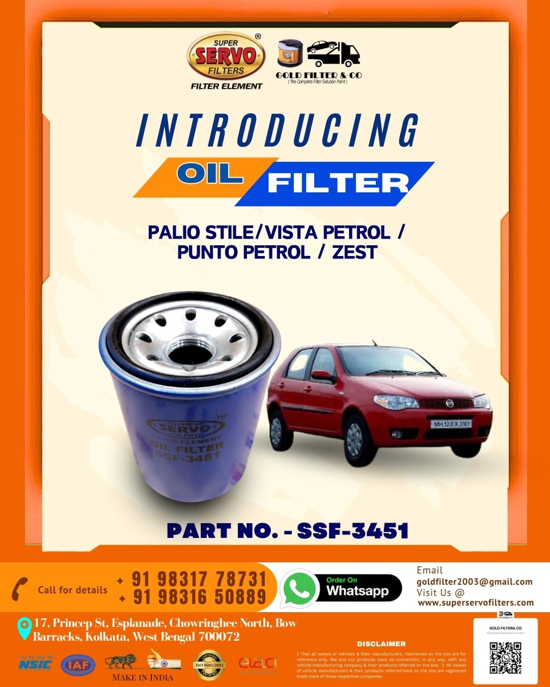 SUPER SERVO FILTERS SSF-3451 OIL FILTER PALIO STILE/VISTA PETROL/PUNTO PETROL/ZEST-image-43