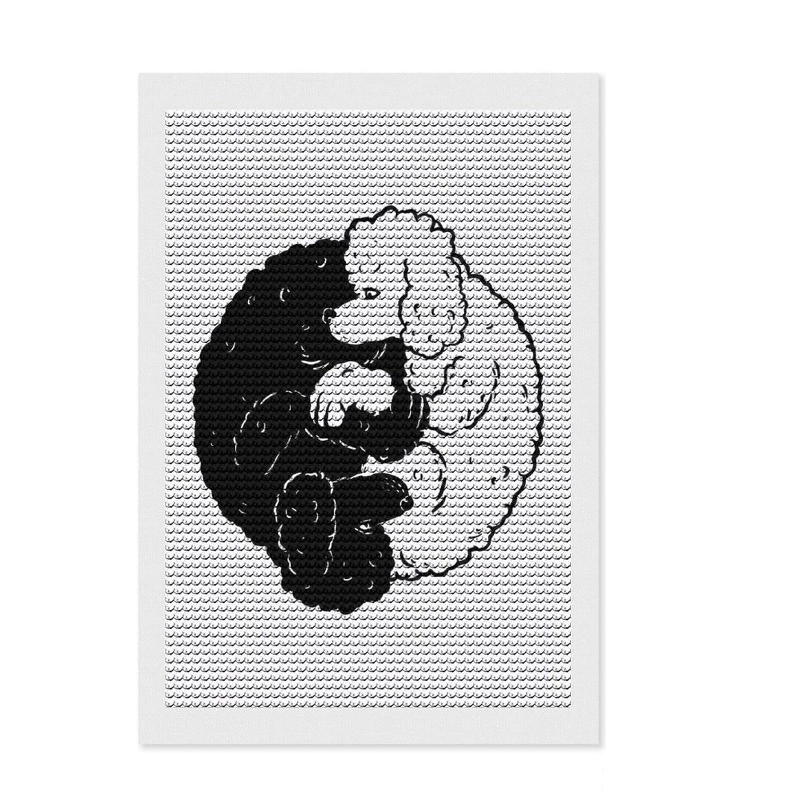 Junmoney Yin Yang Poodle Dogs DIY Diamond Art Canvas Kit 8"x12", for Women, Relaxing DIY, Leisure Activity, Home Wall Art, Festive Home Decor