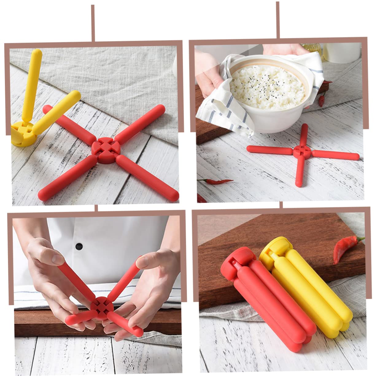 5 Sottopentola In Silicone Rosso Con Design Floreale – Antiscivolo, Termici, Proteggi Tavolo, 20 Cm - 2