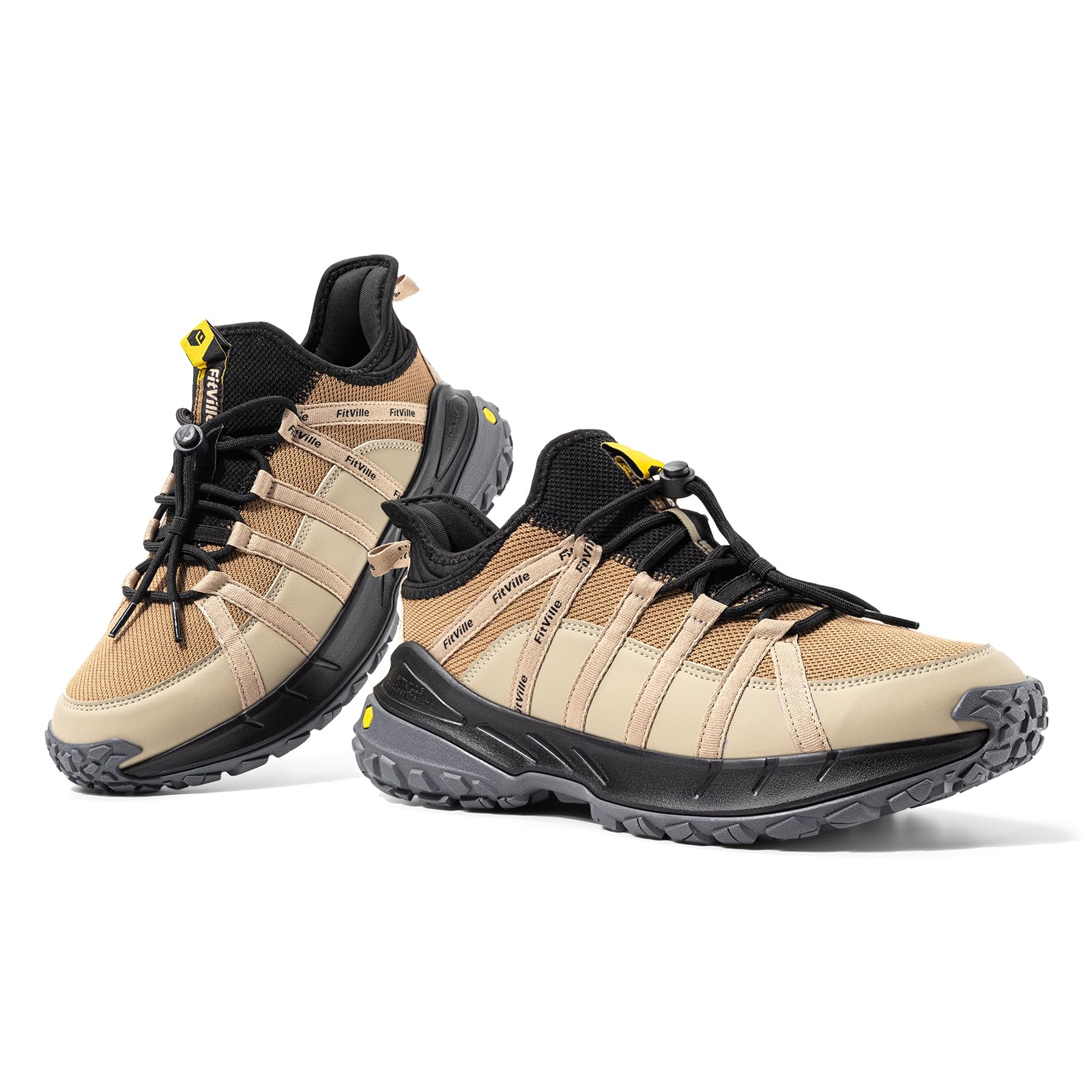 FitVille Wide Slip on Shoes for Men Walking Hiking Shoes Outdoor Trekking Loafer Arch Support | Slip Resistant | Wide Toe Box (9.5 Wide, Brown)