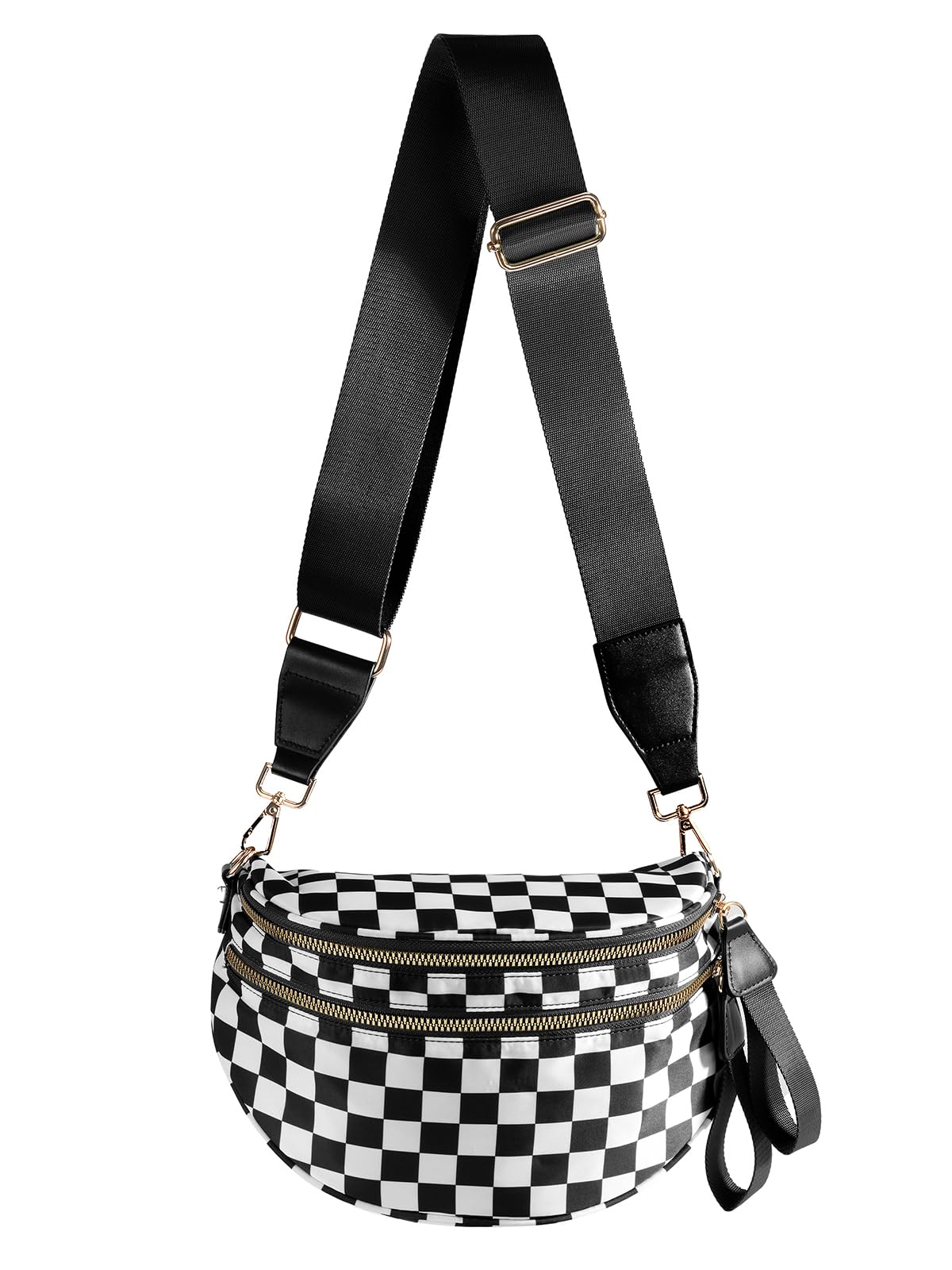 Black and White Checkered Crossbody Bag Bum Bag for Women,Spacious Checkered Purse Fanny Packs Belt Bag