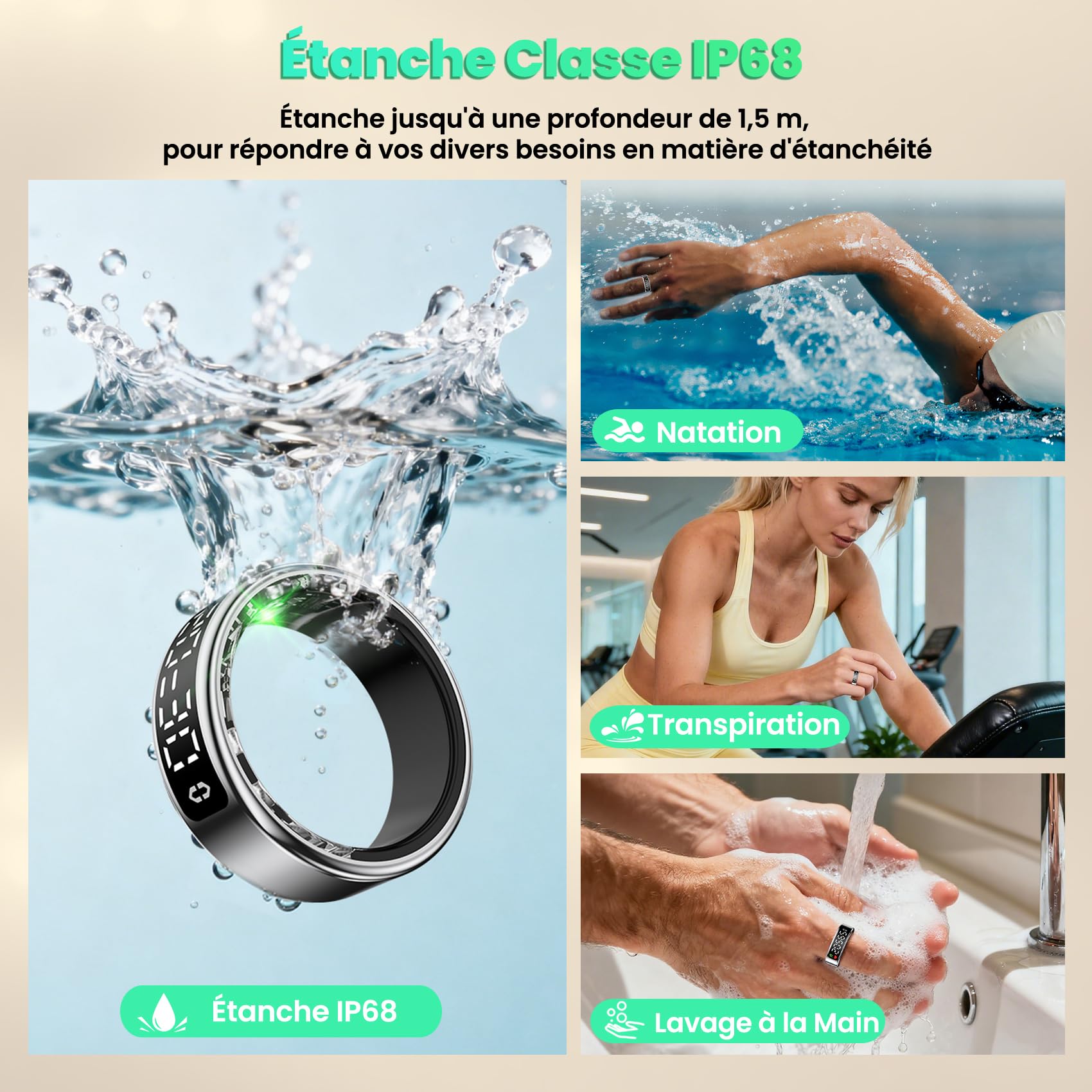 Bague Connectée Femme et Homme, 2026 Smart Ring avec Écran LED, IP68 Étanche, Tracker de Santé et Fitness avec Fréquence Cardiaque/SpO2/HRV/Sommeil/Stress, Compatible avec iOS et Android