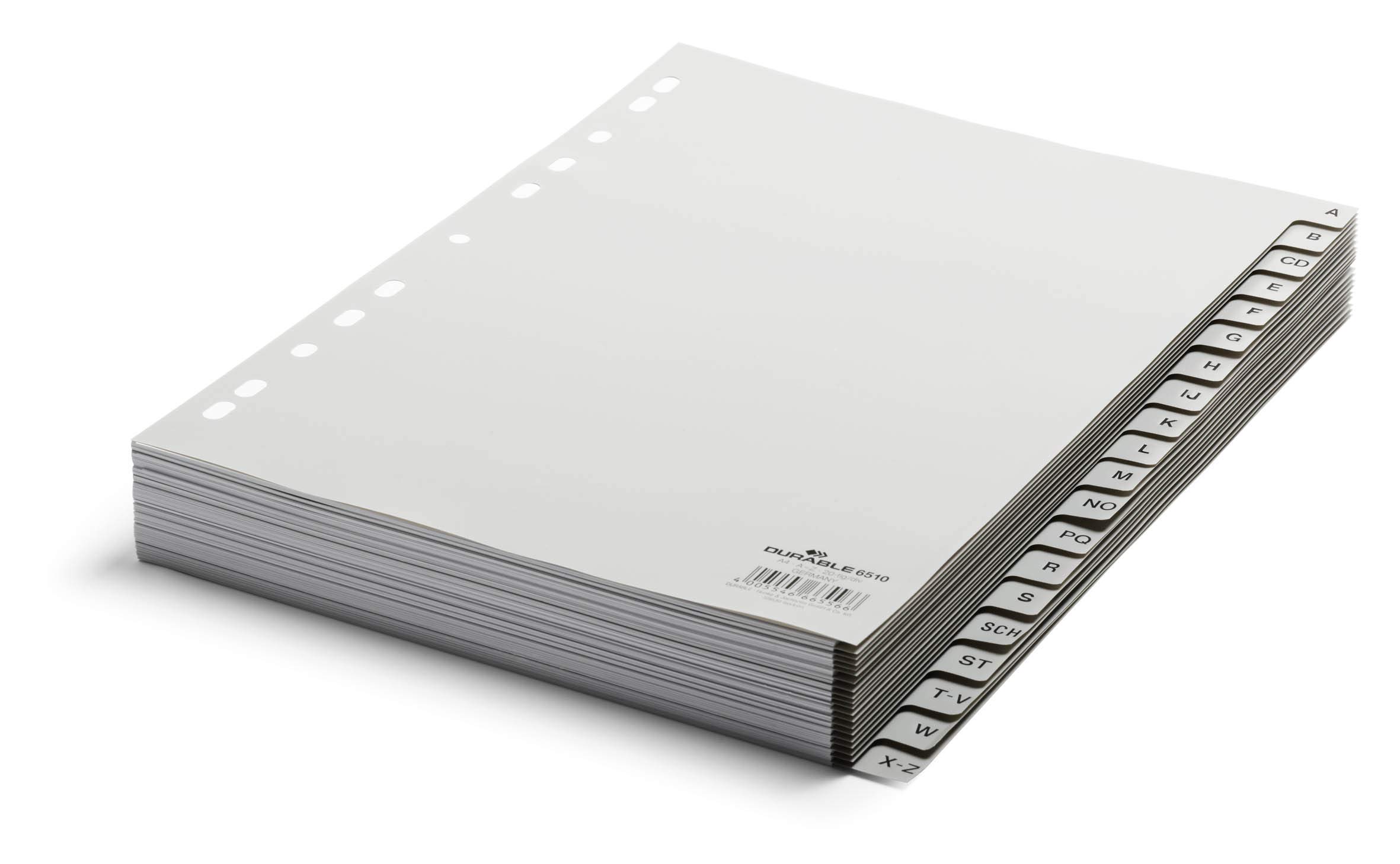 Durable 651010 A-Z Intercalaires (Polypropylènes,A4, Index A-Z, entièrement Couvert) 20 Unité(S) Gris