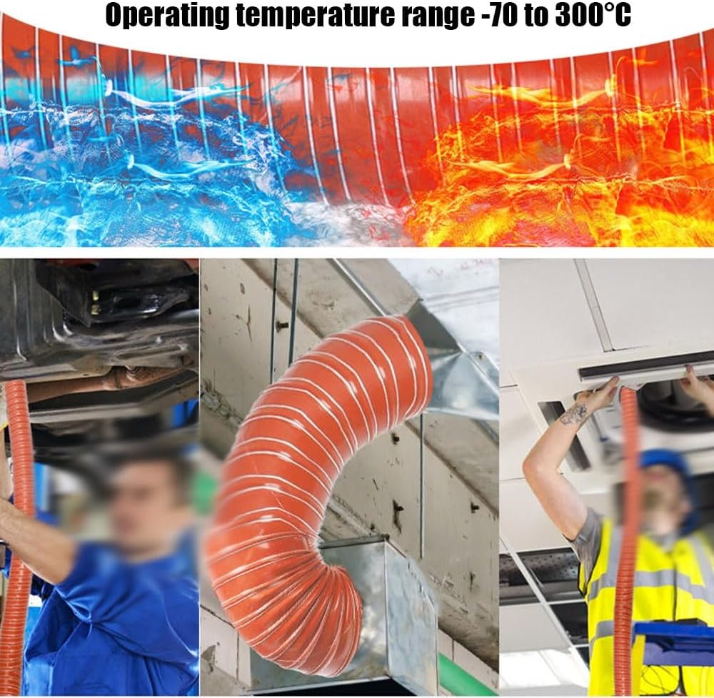 Diesel Heater Air Ducting Automotive Vent Hose 1in 4in 8in 12in Intake Hose Flexible Silicone Air Duct Hosing Heat Resistant Brake Cooling Ducting 6.5ft 13ft(2m/6.6ft,38mm-1 1/2in)