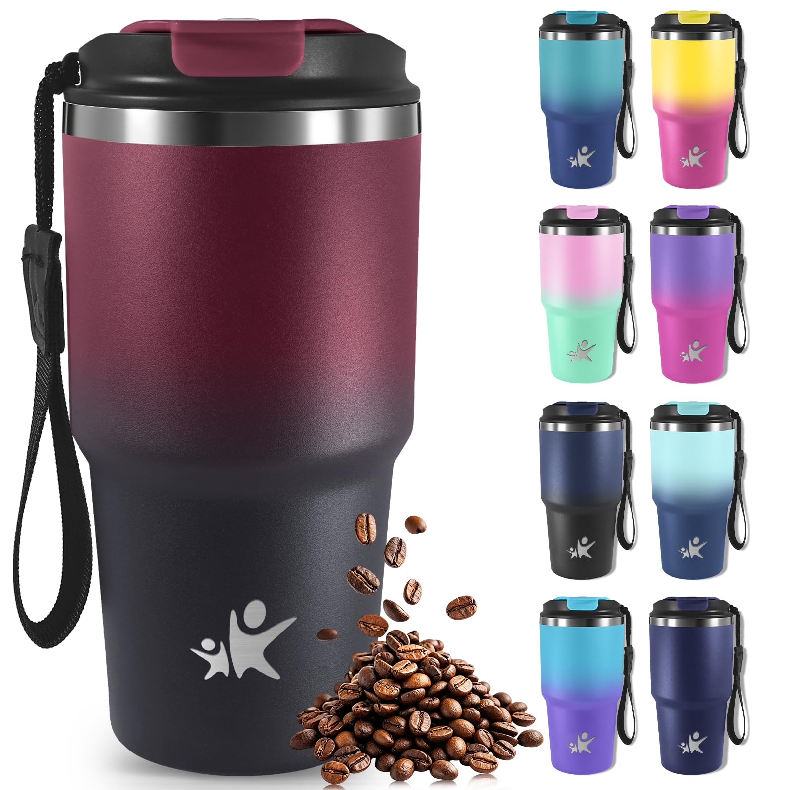 Mujigaga Travel Mug - 600ml - Coffee Thermos, Thermal Tumbler with Lid, Portable Airtight Travel Mug, Portable Airtight Travel Tumbler for Hot and Cold Coffee, Water and Tea