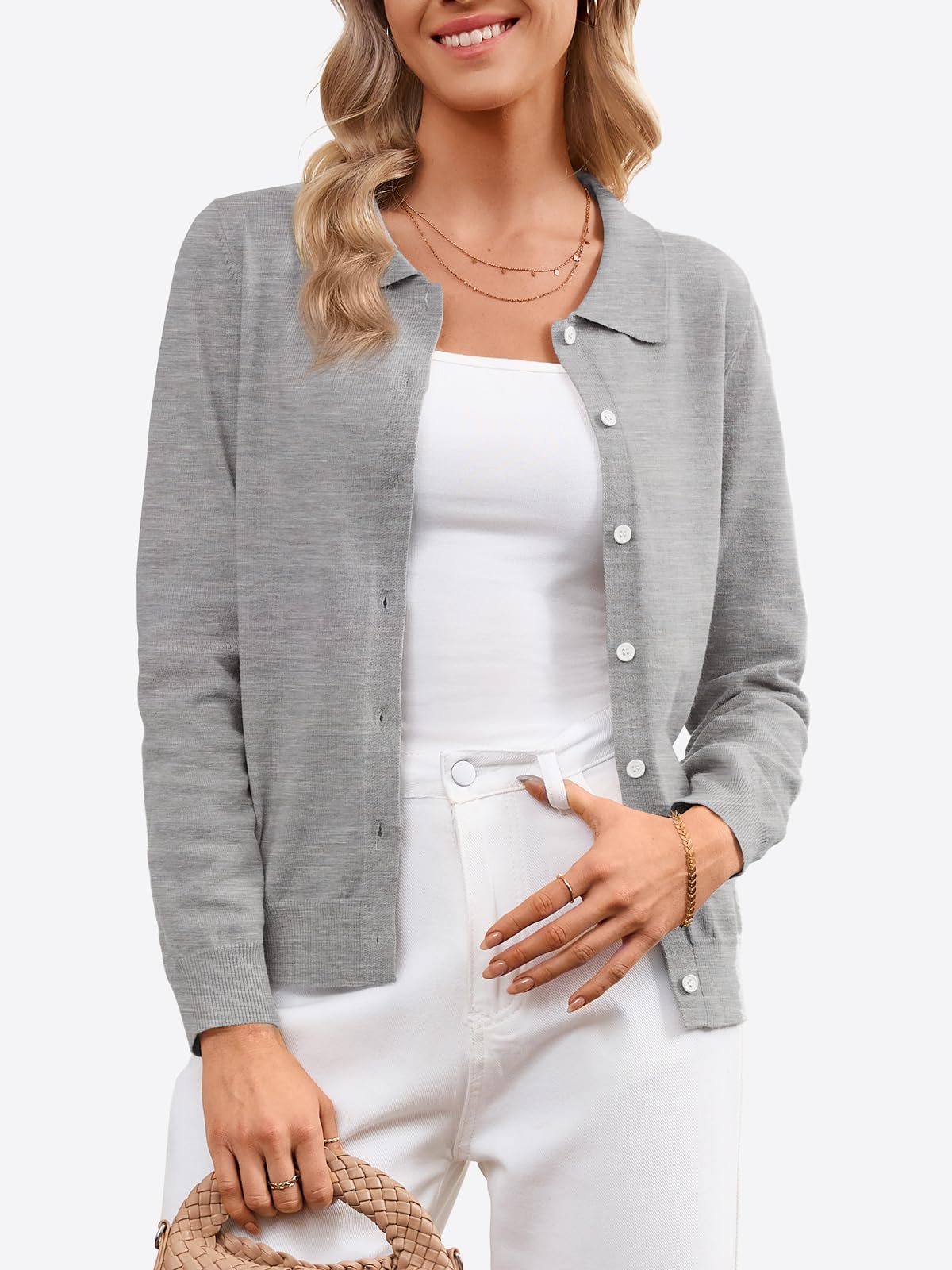 Cicy Bell Cardigan da donna, corto, leggero, a maniche lunghe, sottile, elegante, girocollo, casual, basic