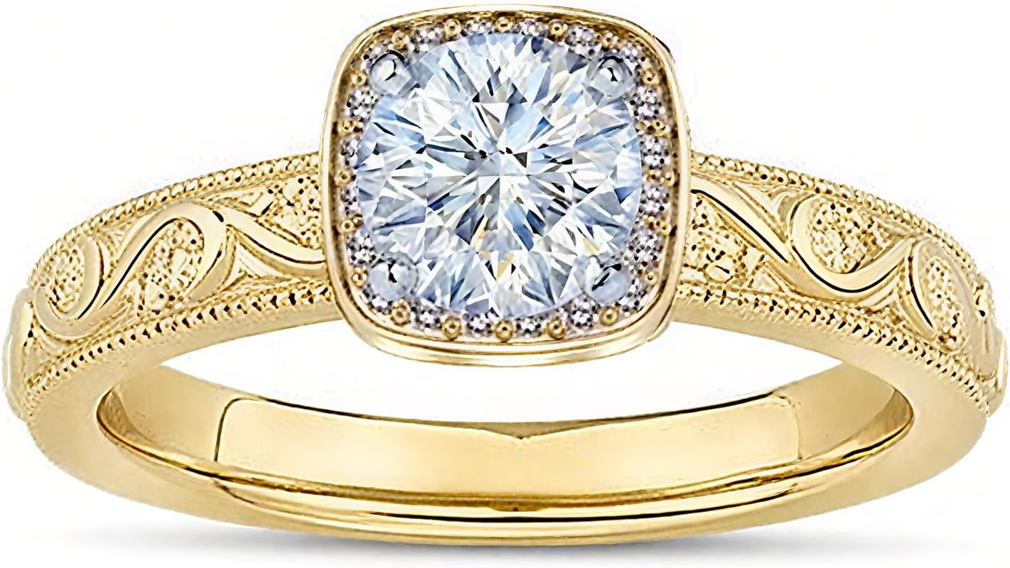 1CT-3CT Round Moissanite Bezel Vintage Style Engagement Ring 10K 14K 18K Yellow/Rose/White Gold Vintage Gemstone Ring Promise Engagement Anniversary Christmas Gift for Women