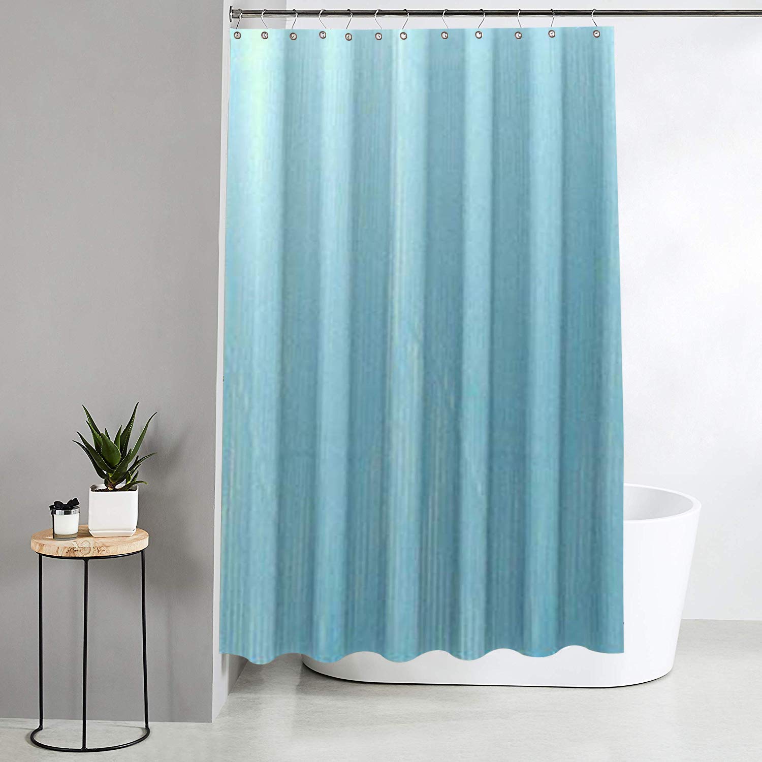 Kuber Industries Microfibre Shower Curtain with 8 Hooks, Standard, Sky
