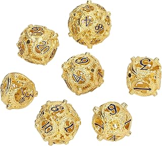 Conjunto de dados DND, 7pcs D&D Pure Copper Hollow Polyedral DND DICE, DICE METAL Conjunto para DND Game RPG Explorers Savage World, DND Dungeons e Dragons Role Games Games (azul dourado)