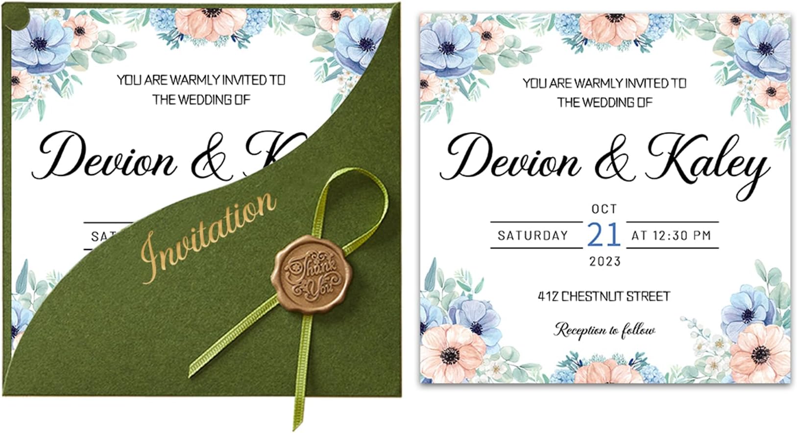 - Personalized Wedding Invitation Kit with Envelopes Custom Name Floral Bridal Shower Invitations 30/40/50 Pack Wedding Invitation Cards for Wedding Engagement Party Invite 5 x7 inch(Square-01)