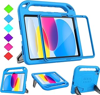 BMOUO Kids Case for iPad 10th Generation 10.9 inch 2022 - with Built-in Screen Protector, Shockproof Light Weight Covertible Handle Stand 2022 iPad 10th Generation Case for Kids Toddlers Girls, Blue