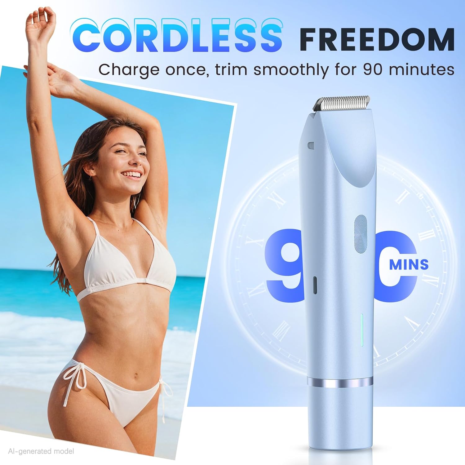 Bikini Trimmer for Women, 2-in-1 Electric Razor & Bikini Shaver with Dual Ceramic Blades, Electric Shaver for Facial Hair Removal, IPX7 Waterproof Rechargeable Body Hair Razor for Sensitive Skin image 5