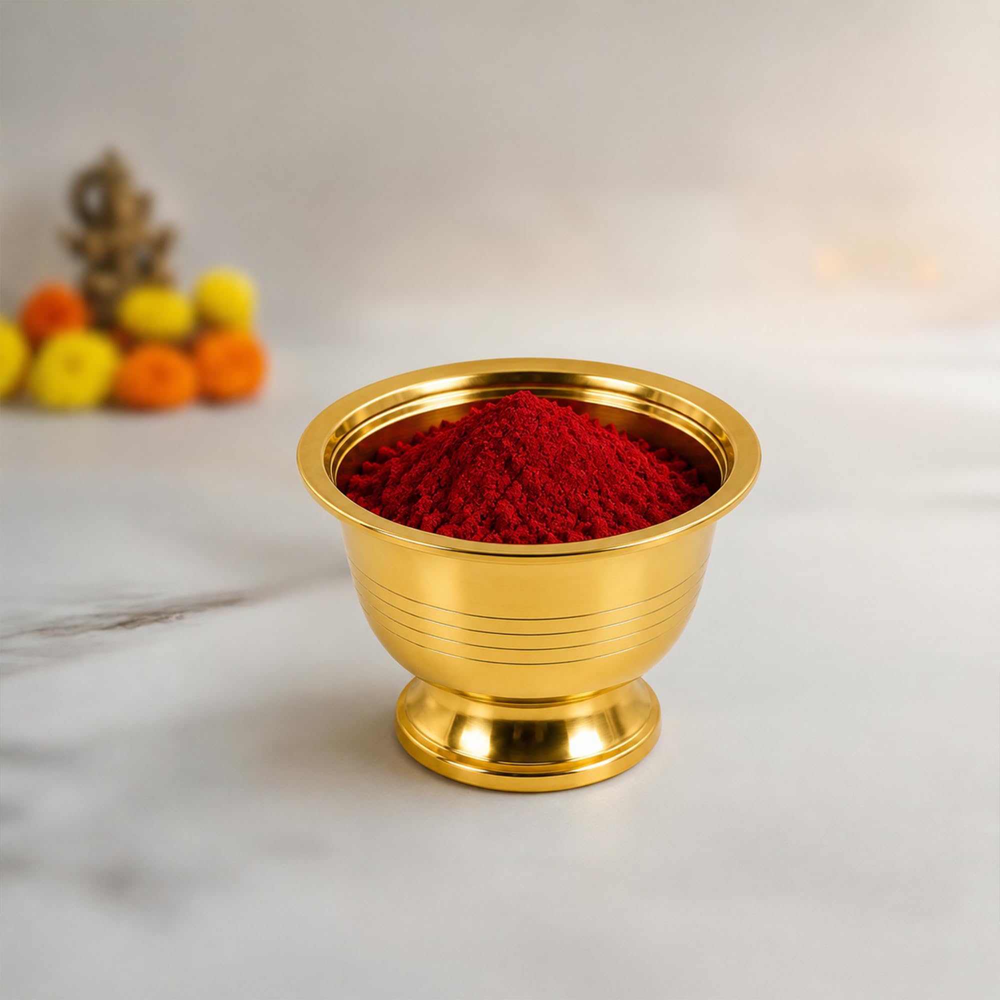 Putrika Brass Chandhan | Kumkum | Turmeric | Sandal | Haldi | Bowl | Pooja | Puja | Holder | Roli | Stand | Multipurpose for Temple Home - Padam Payala (2) 2
