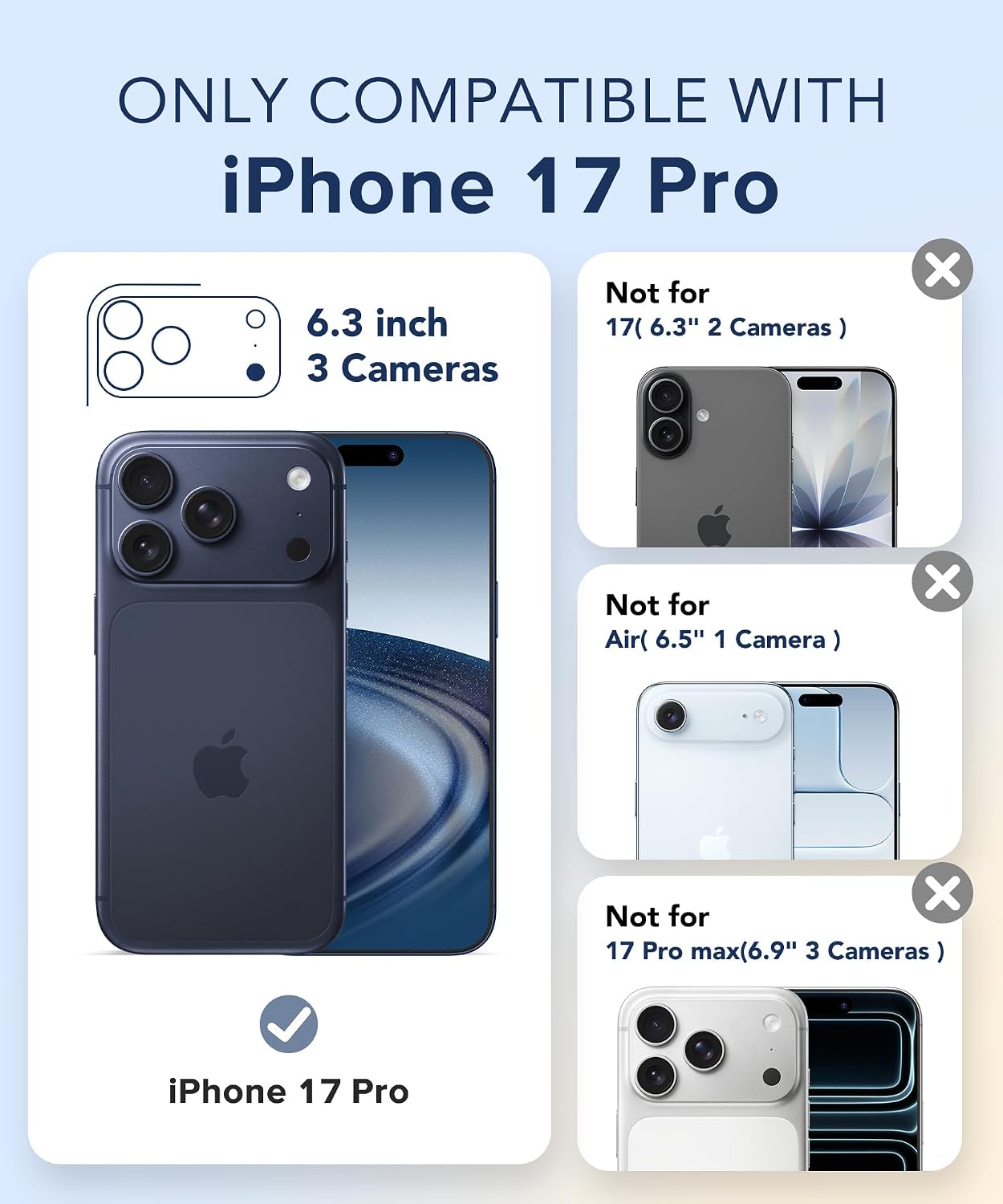 BERFY for iPhone 17 Pro Case for Women, Compatible with MagSafe, Clear Glitter Shockproof Protective Case, Anti-Yellowing, with Screen Protector, Sparkle Blue