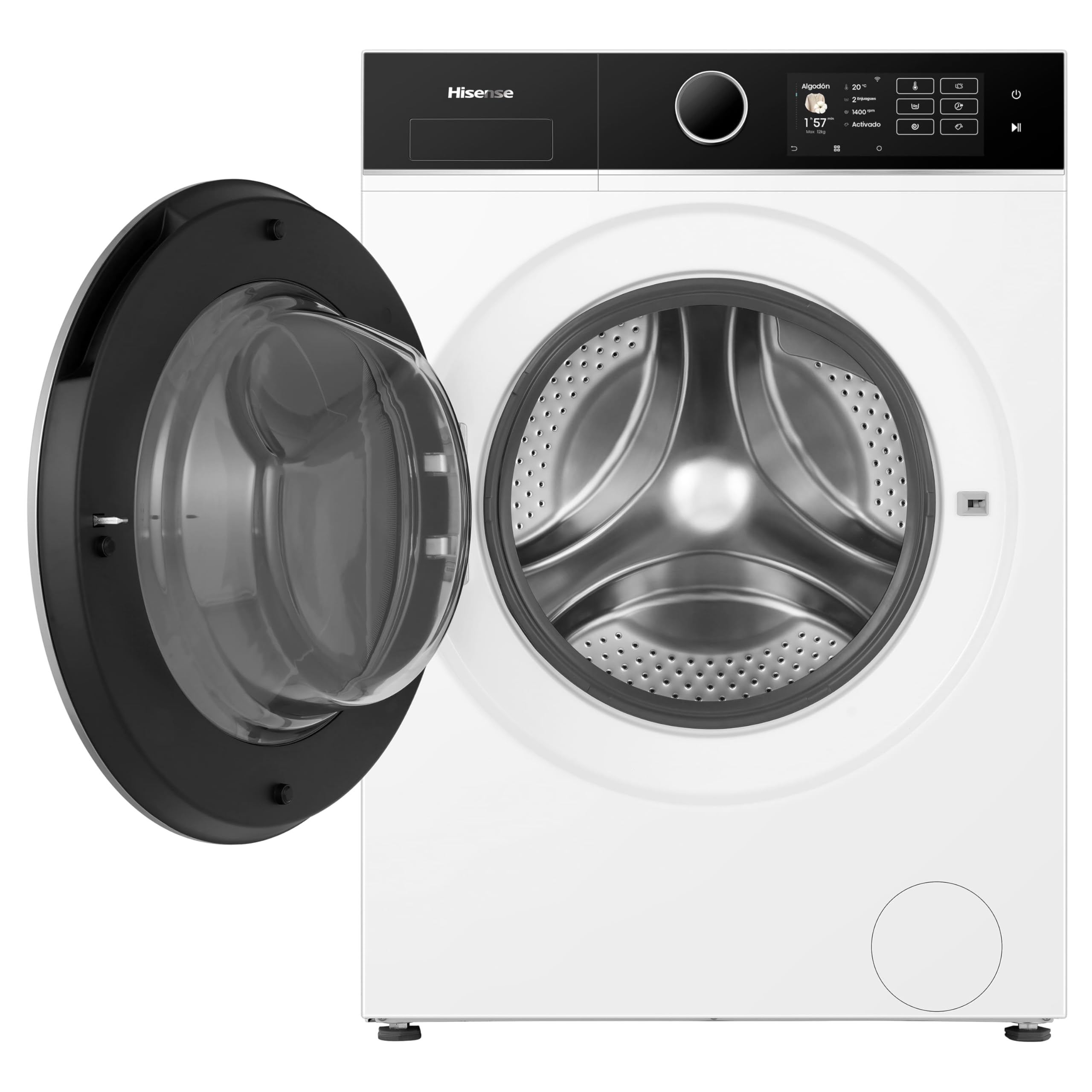 Hisense WF5I1245BWR - Lavadora 12 Kg, Clase A-40%, 1400 rpm, AutoDose, puerta cristal, fondo reducido 59,5cm, ancho 59,5cm, alto 84,5cm - Color Blanco