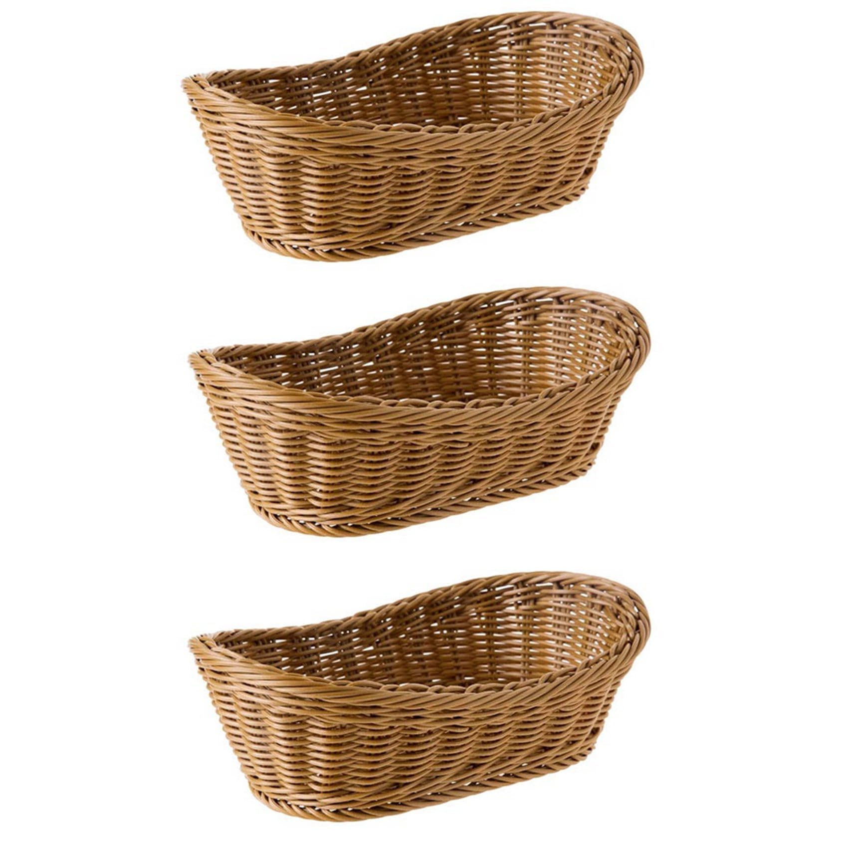 Hndhbfgrt 3X Oval Wicker Woven Bread Basket, 10.2Inch Storage Basket for Food Fruit Cosmetic Storage Tabletop and Bathroom