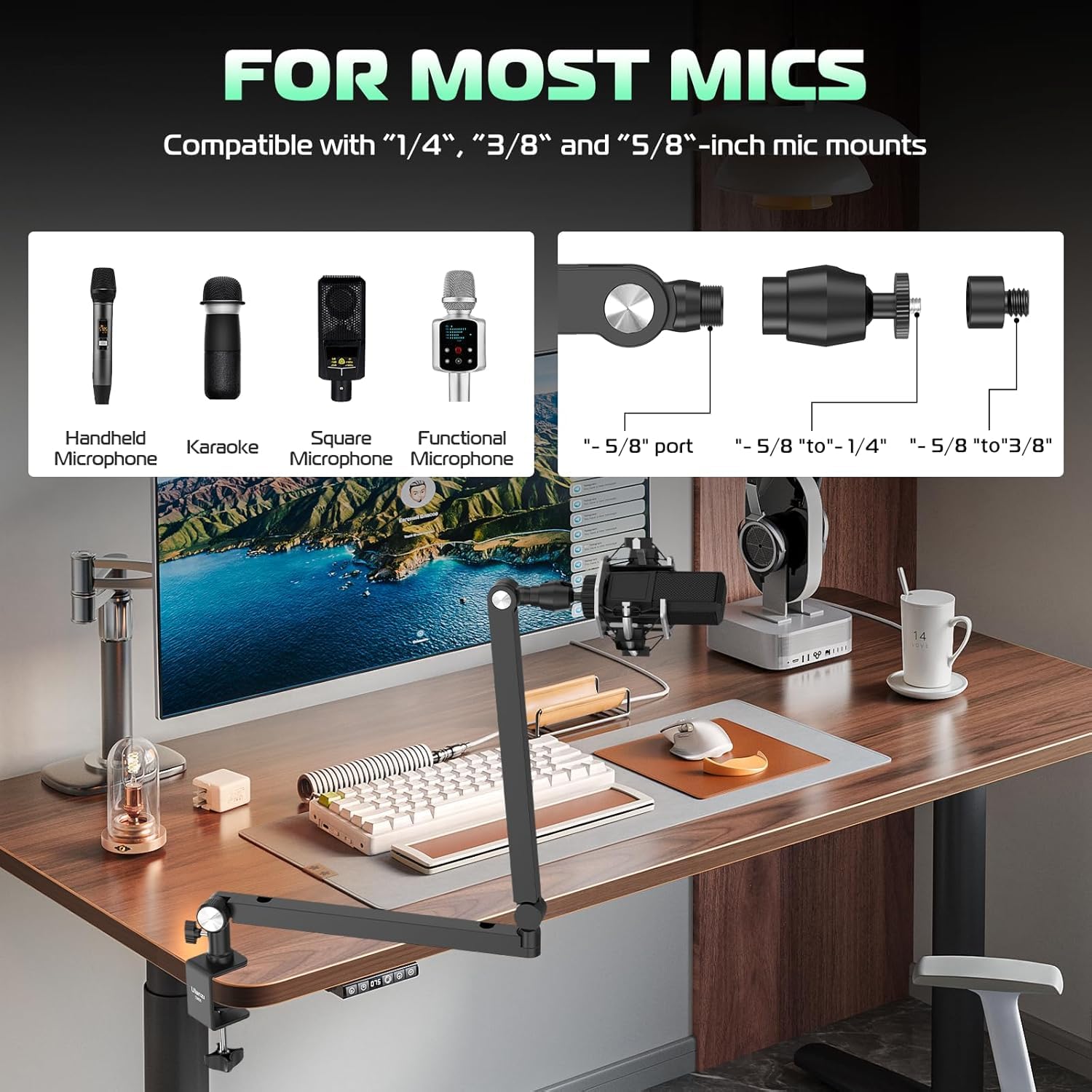 ULANZI TM01 Microphone Boom Arm Stand, with Cable Management