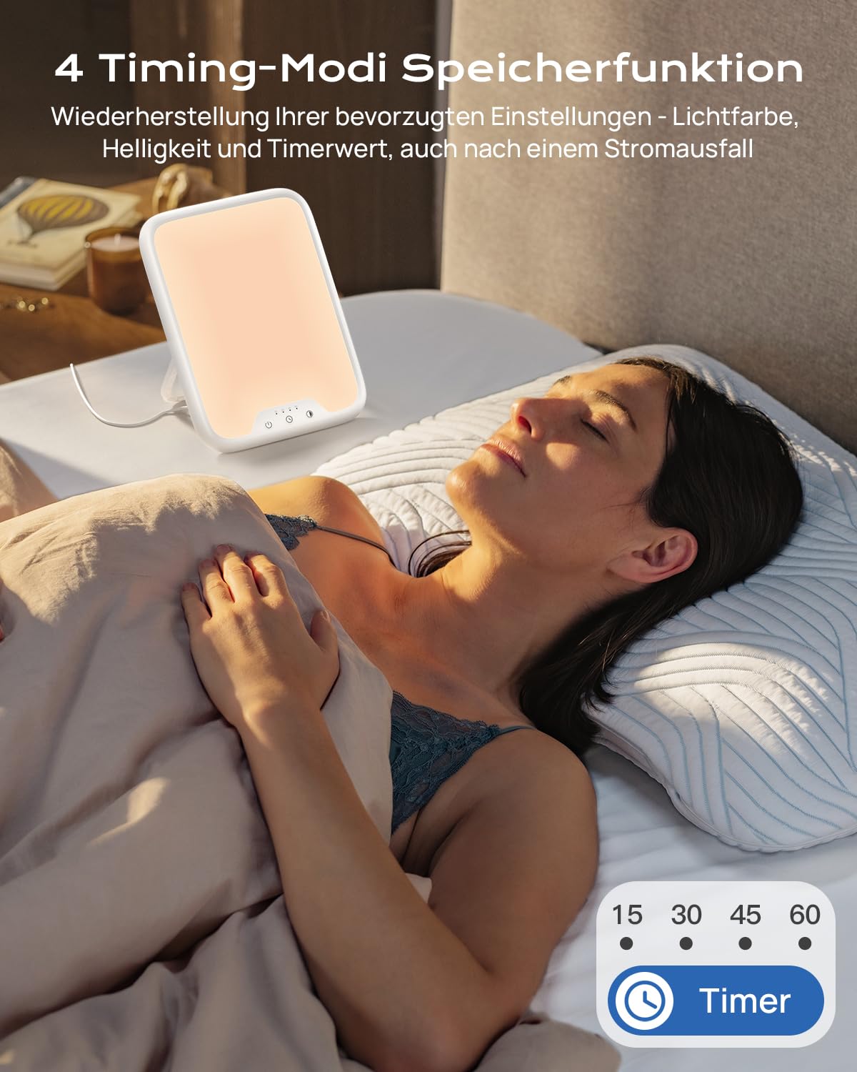 Tageslichtlampe 10000 Lux UV-Frei Sonnenlicht Lampe für Depressionen, Lichttherapielampe mit Memory Funktion, 4 Timer, 3 Farbtemperaturen, Stufenlose Helligkeit, Faltbar