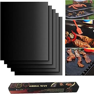 BBQ Mats for Gas Grill Reusable, Pack of 5 Universal Oven Liners,Mats for Baking N Gas, Reusable, Washable, Non Stick For Charcoal Or Gas Grills